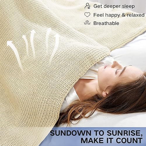 Miniatura 6 de Guohaoi Manta con peso de punto (crema de 50 x 60 pulgadas, 7 libras), manta refrescante para decoración del hogar para personas que duermen