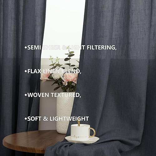 Miniatura 3 de Cortinas grises oscuras de 108 pulgadas de largo, juego de 2 paneles con ojales, cortinas semitransparentes únicas filtrantes de luz para oficina,