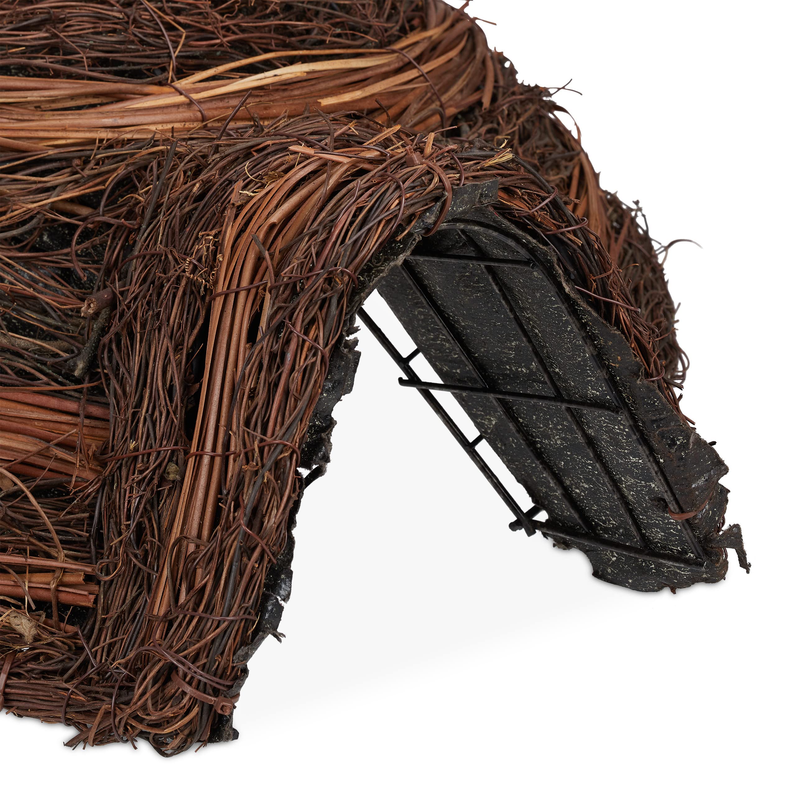 Relaxdays Casetta per Ricci a Iglù, Outdoor, Rifugio Resistente alle Intemperie, Paglia, Ferro, HLP 23x54x58 cm, Marrone