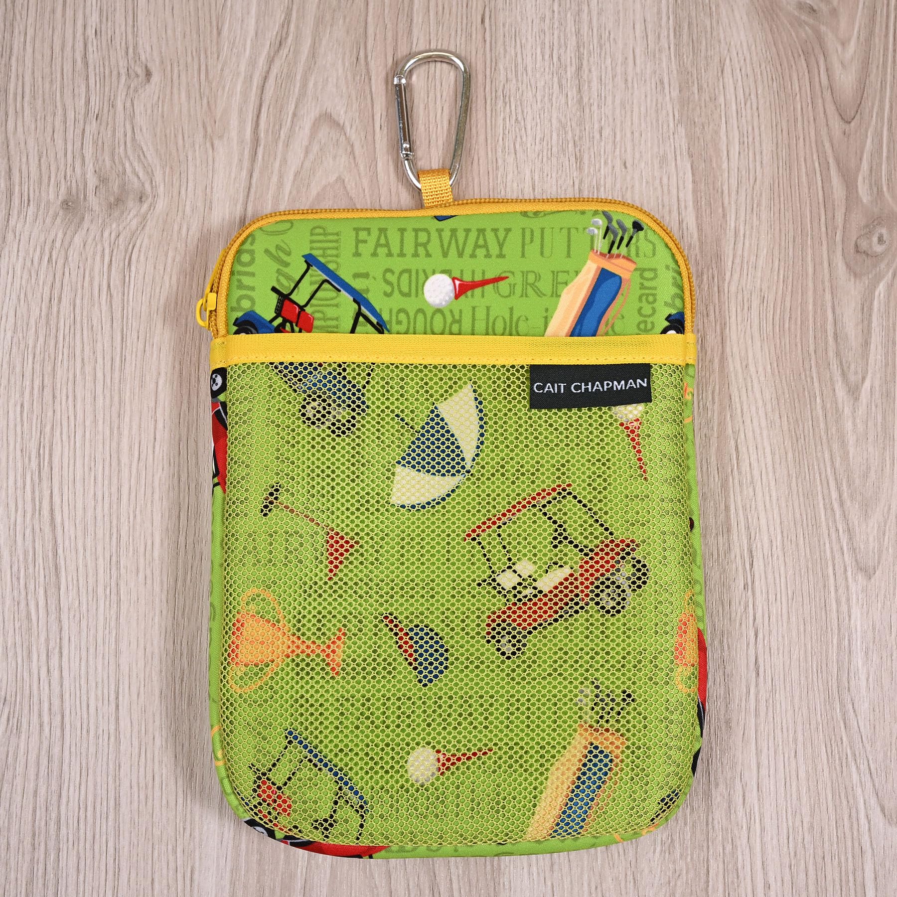 CAIT CHAPMAN HOME COLLECTION Passion for Golf Collection Golf Pouch Bag for Valuables, Tees, Zippered Pocket with a Clip Hook