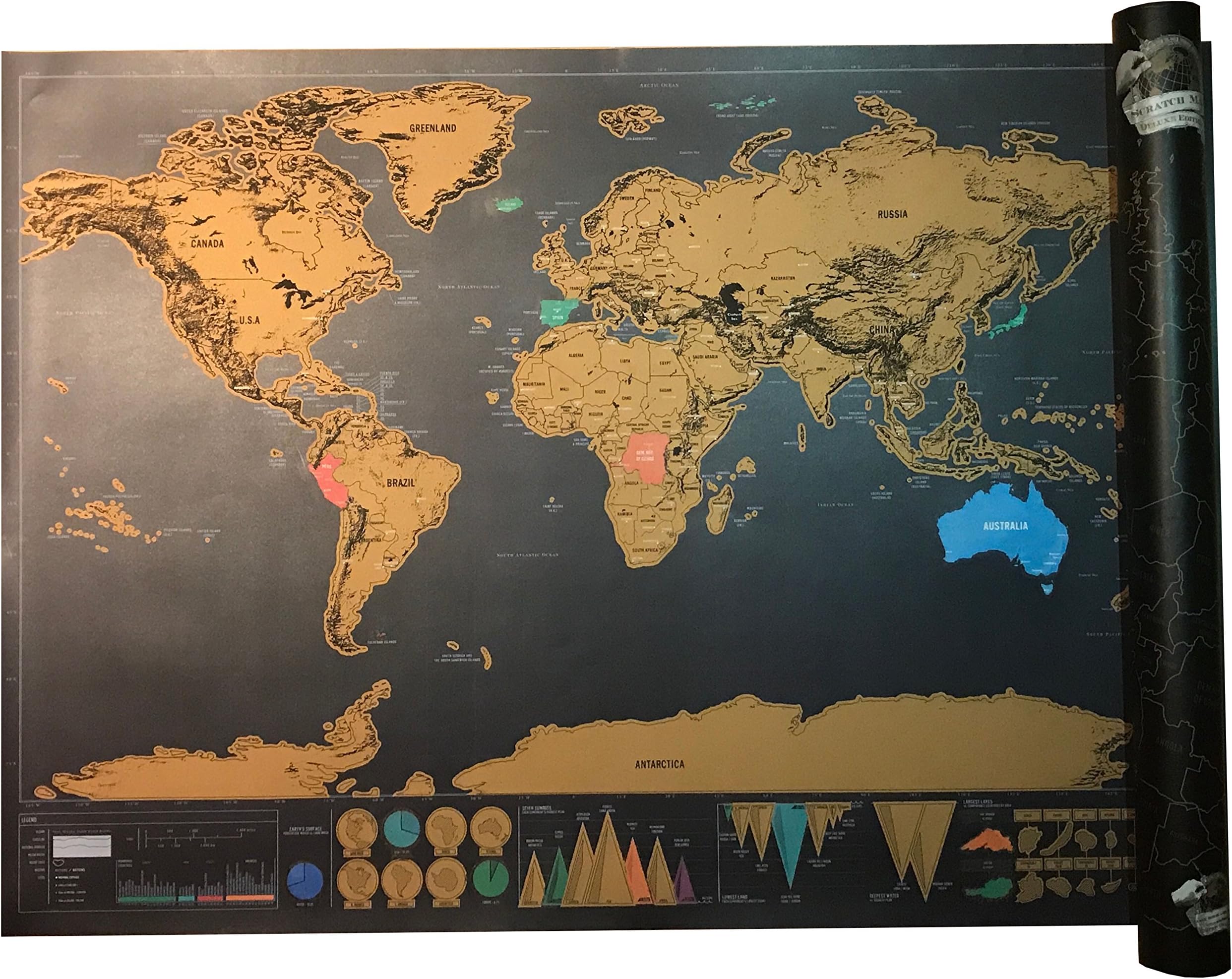 large black scrape off map of the world ready to scratch - XXL deluxe edition scratch - Travel souvenir - Perfect gift