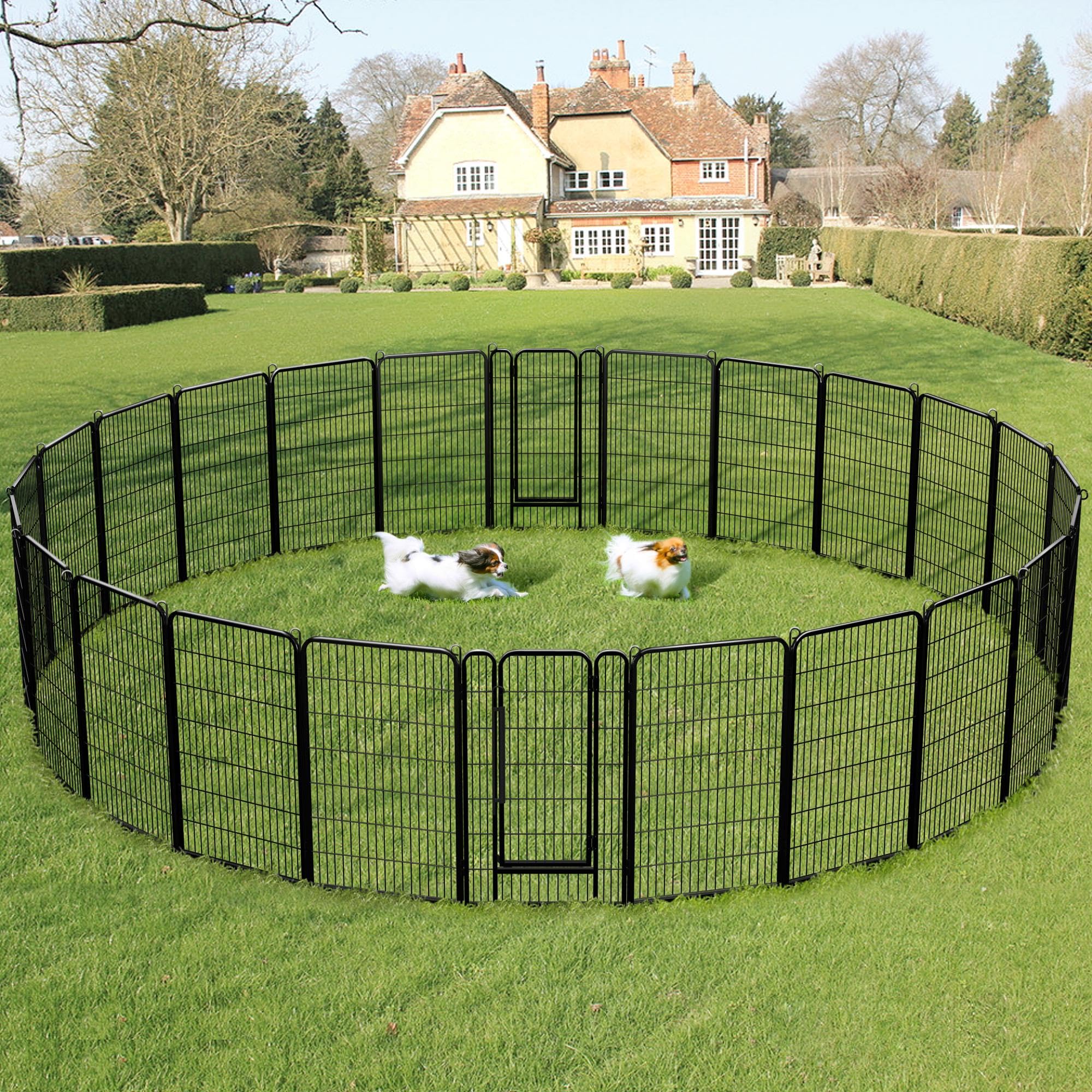 Yaheetech Box per cuccioli, 16 pezzi, altezza 120 cm, con chiusura automatica, pieghevole, per casa e giardino, colore: nero