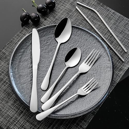 Miniatura 4 de Gutuwellea Juego de cubiertos de 56 piezas para 8 cubiertos de acero inoxidable, apto para lavavajillas