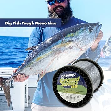 HI-SEAS Grand Slam Monofilament Fishing Line - Strong & Abrasion Resistant in Clear, Pink, Green, Smoke Blue, Fluorescent Yellow Freshwater & Saltwater - 1 lb Spool