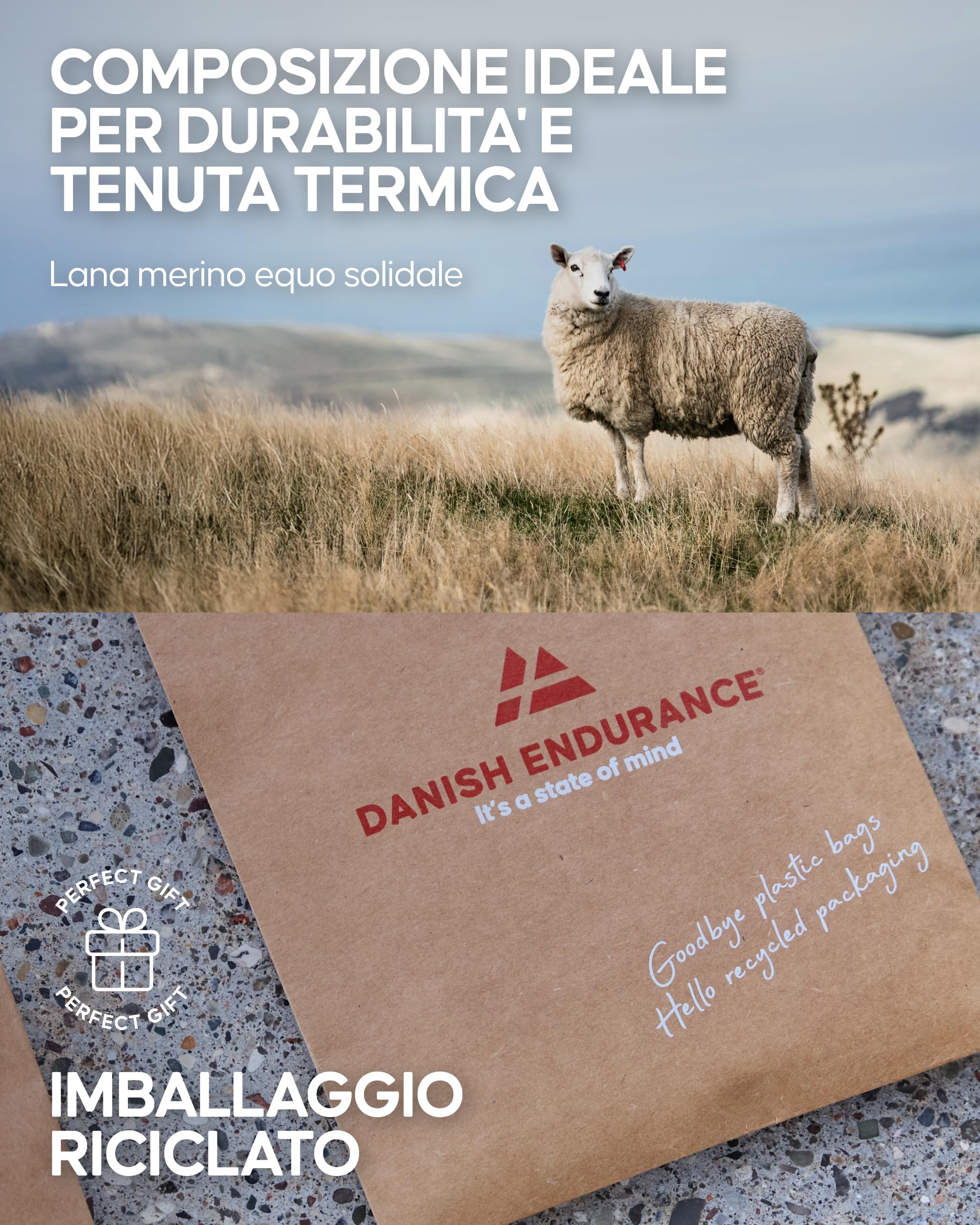 DANISH ENDURANCE Calze Sci Lana Merino Compressione Graduata 15-24 mmHg, Calzini Termici Imbottiti, Alte Prestazioni, Uomo e Donna