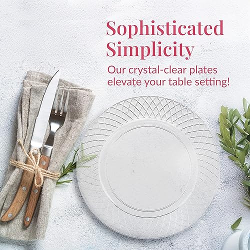 Miniatura 10 de Prestee Platos de plástico transparente, 150 unidades de platos duros desechables de 9 pulgadas para fiestas, elegantes pasteles, postres,