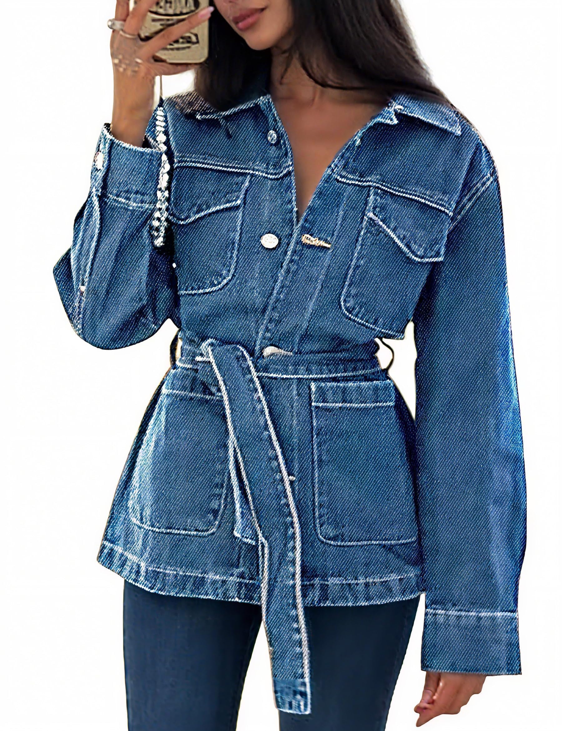 Chaqueta Vaquera de Mujer Oversize Manga Larga con Cierre Botón o Cremallera Casual Moderna Todo Temporada