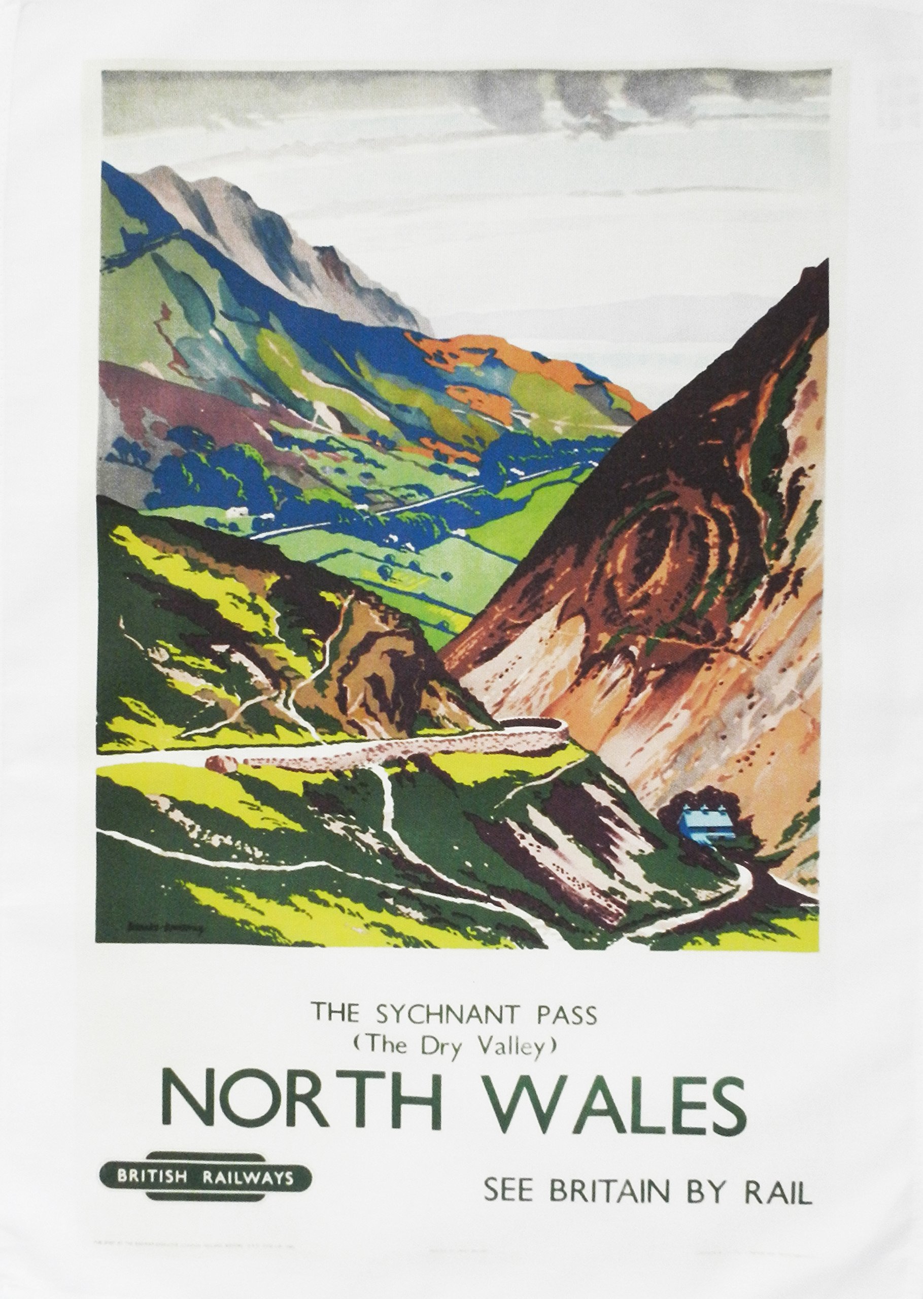 Half A Donkey North Wales, The Sychnant Pass- Retro Style Travel Poster Large Cotton Tea Towel