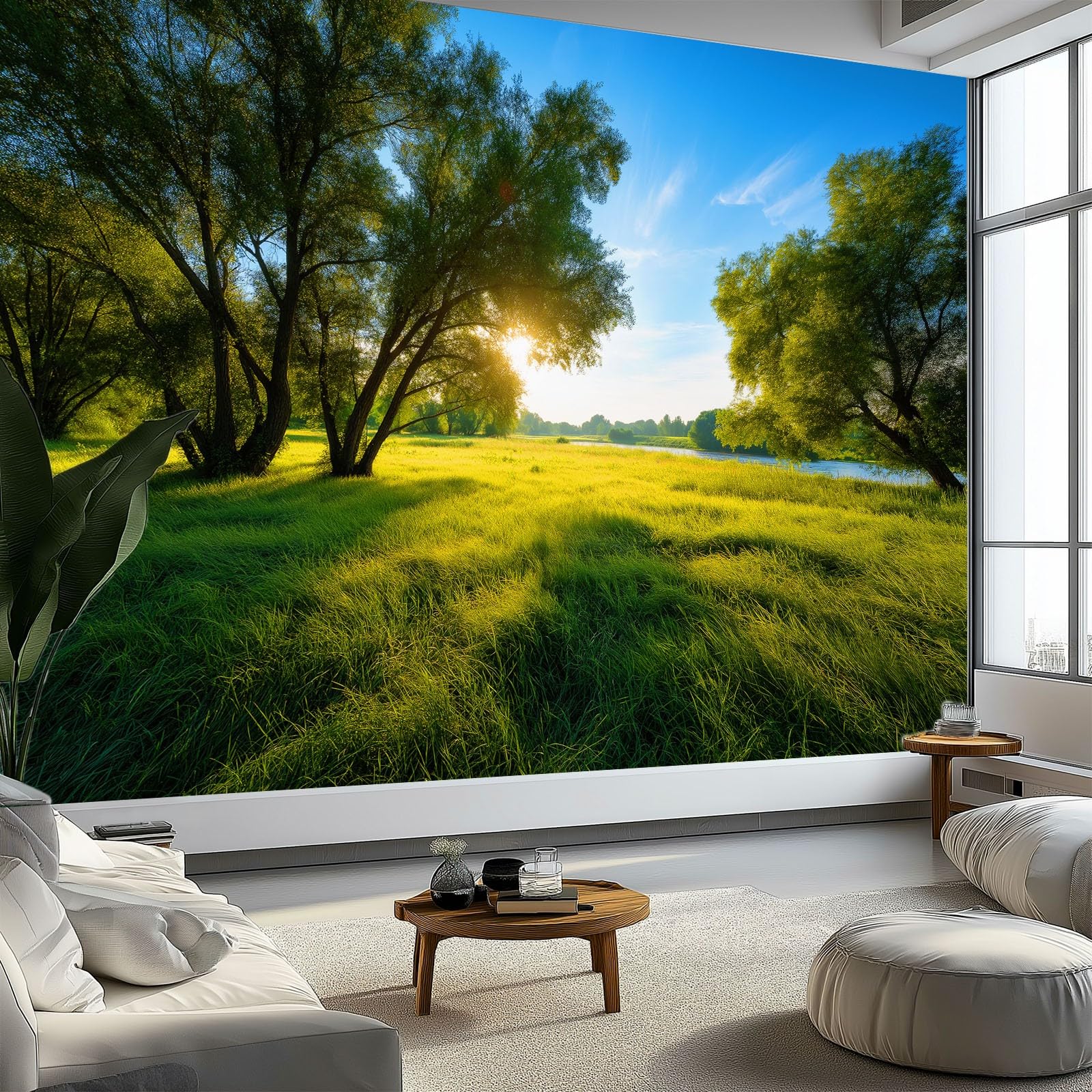 Generisch Tapeta panoramiczna 3D 350 x 256 cm (szer. x wys.), do salonu, sypialni, zielona, odporna na promieniowanie UV tapeta z włókniny na ścianę – surrealizm, naturalna tapeta ze wzorem roślin