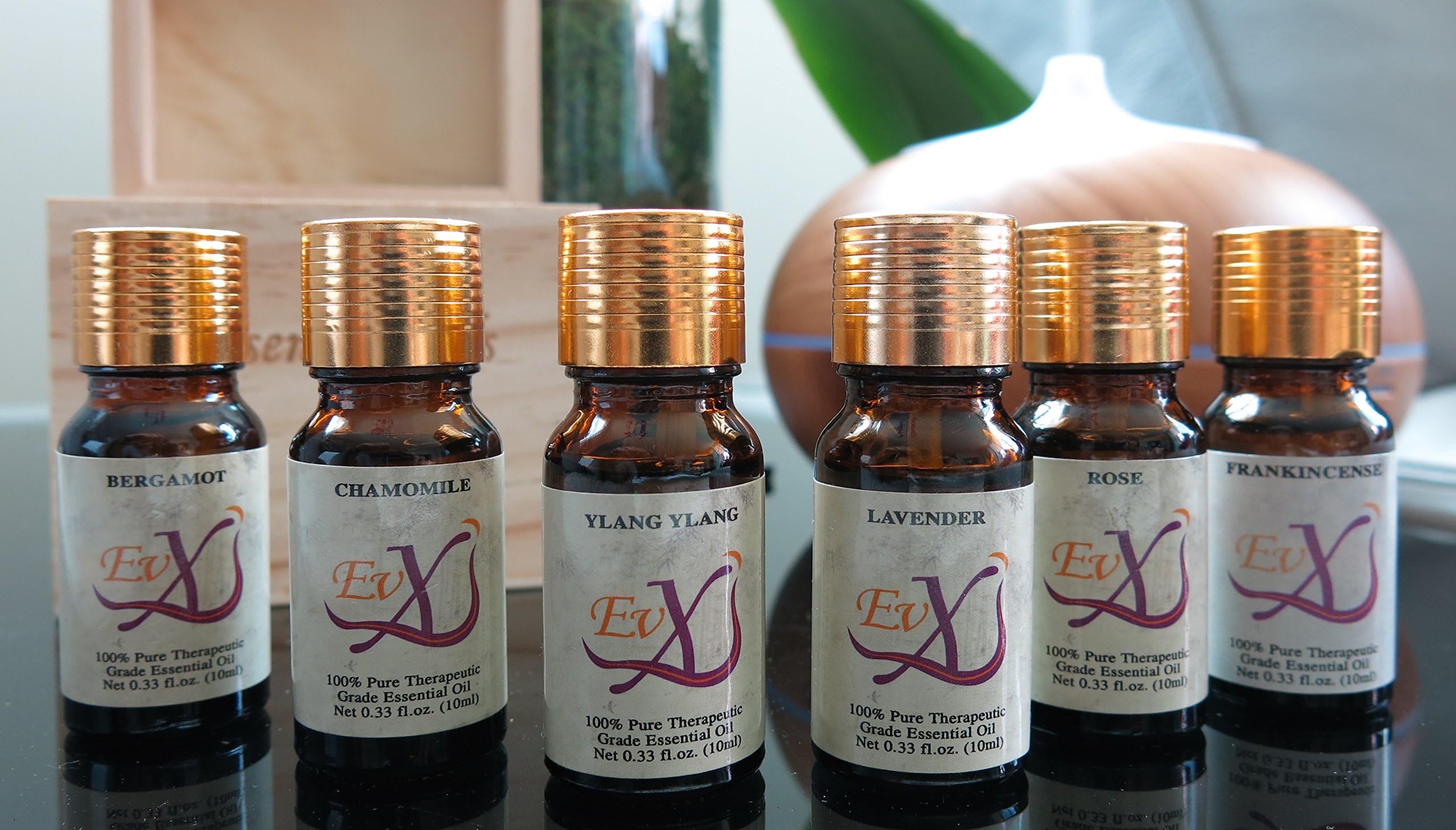Peaceful Life Essential Oils Set of 6 Rest, Relaxation, Stress, Anxiety Relief, Organic Sleep Aid, Therapeutic Lavender, Ylang Ylang, Bergamot, Chamomile, Frankincense, Rose (Wooden Gift Box)