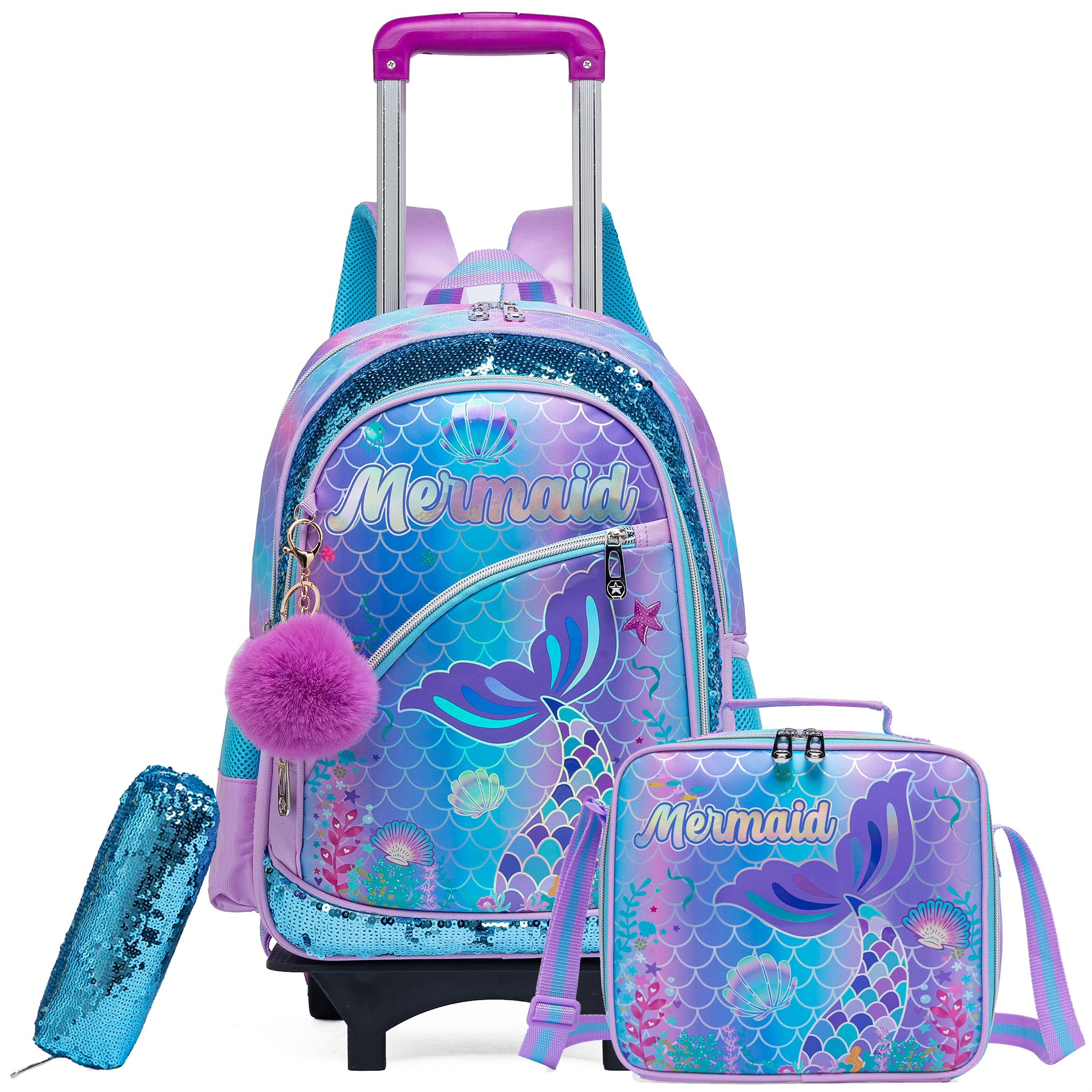 HTgroce Trolley Schulranzen Rucksack Schulrucksack Trolley Schultrolley Schulranzen Mädchen Groß Trolley Schultasche Rucksack mit Rollen für Mädchens Kinder