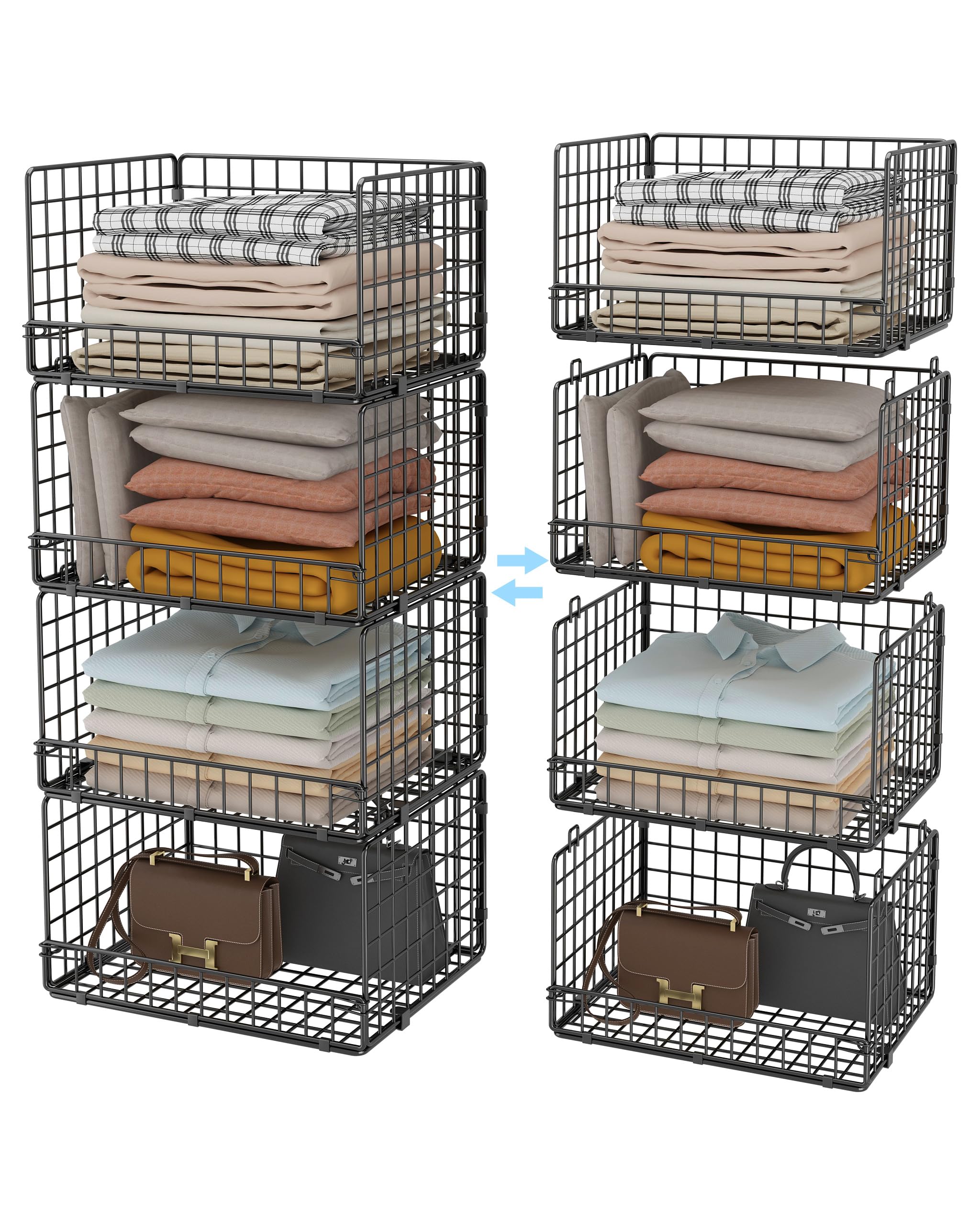 UMDONX 4 Stück Stapelbare Schrank-Organizer, Schwarz