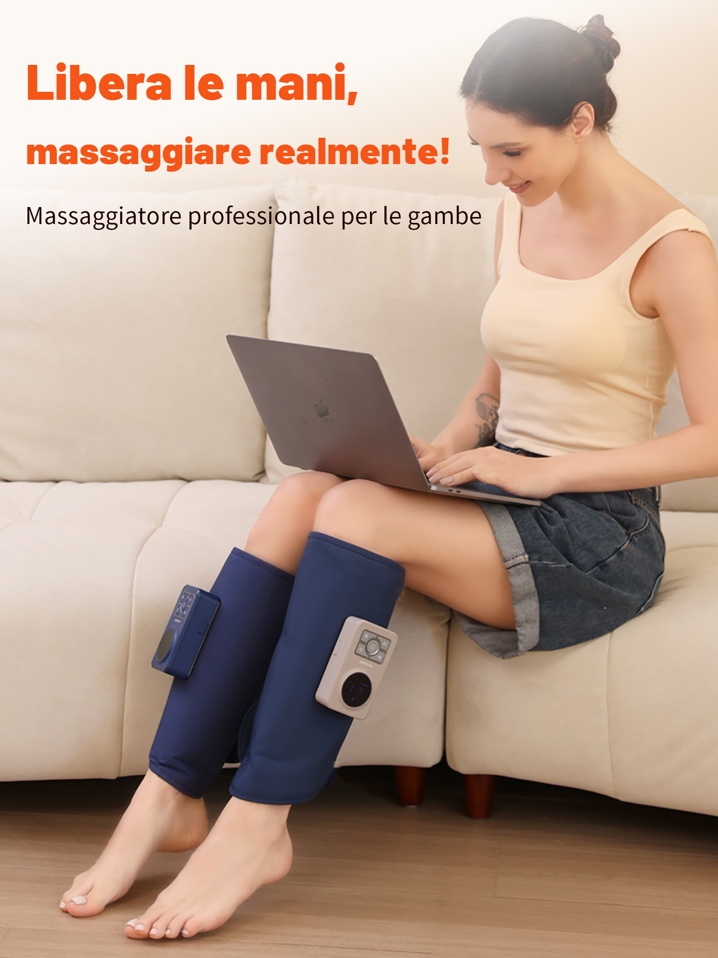 BeSokar Massaggiatore per Gambe a Pressione d'Aria per Polpacci – Senza Fili, 3 Modalità di Massaggio, Calore Lampo 3D con Termostato Intelligente, 6 Livelli di Impulsi EMS a Bassa Frequenza