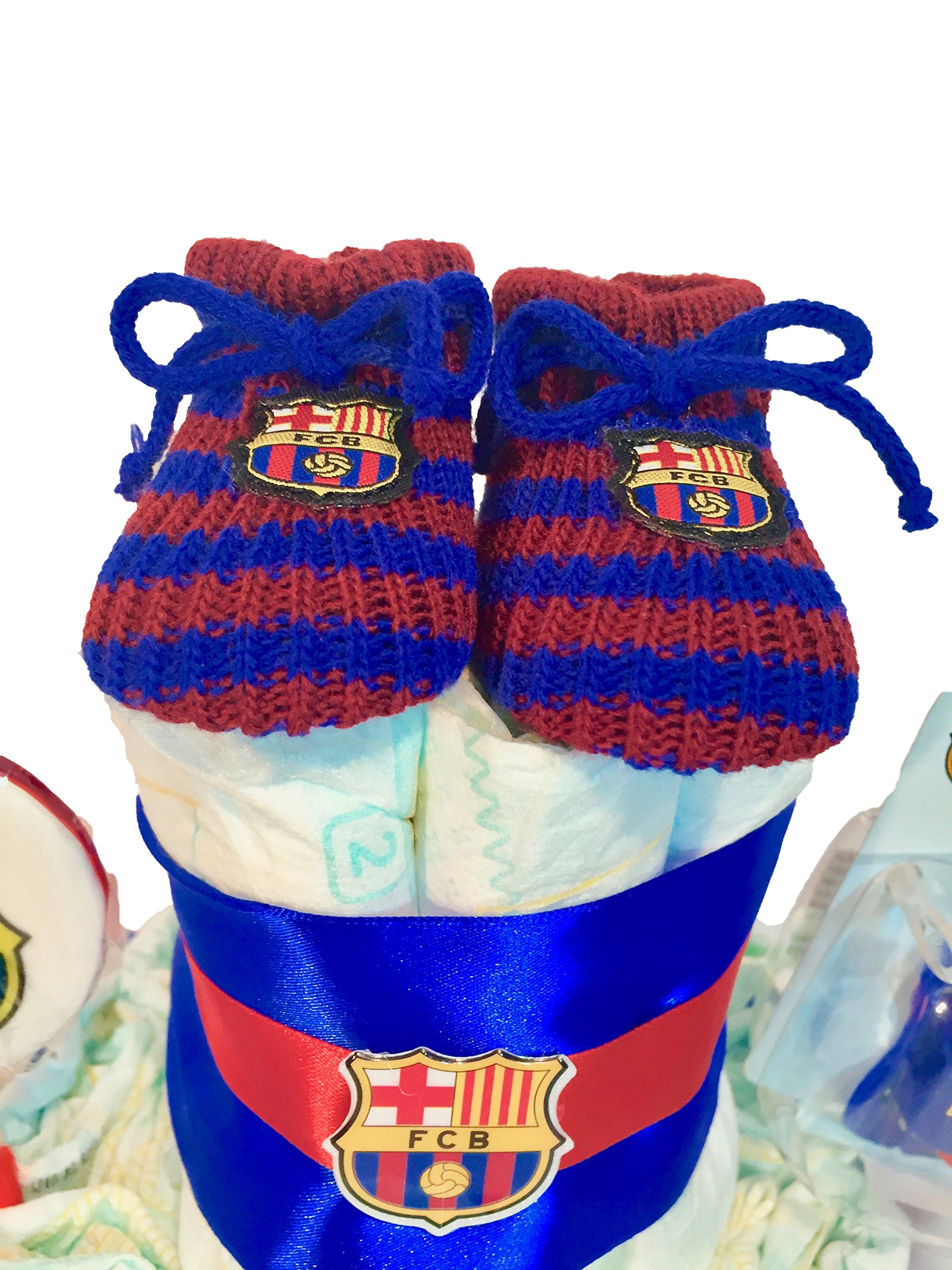 Tarta de pañales F.C.Barcelona MUSTELA (Talla 2 (3-6 kg)) by MomentosGourmet Añade tu dedicatoria personalizada. Regalo para bebé muy práctico. Cesta Canastilla recién nacido. Diaper Cake