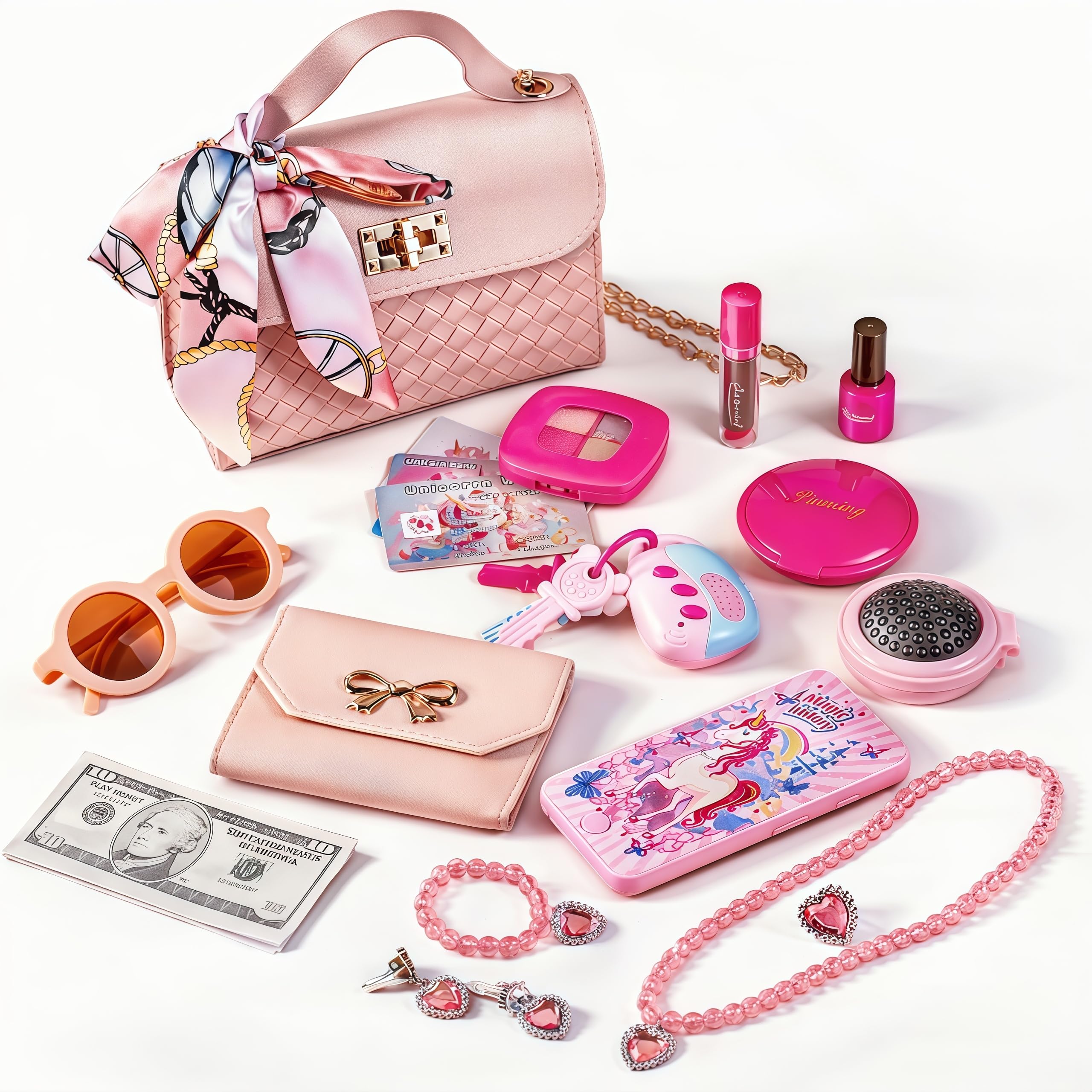 Girl Toys 36Pcs Girl Wallet, Cosmetics, Princess Toys Include Handbag, Wallet, Mobile Phone, Key, Children's Birthday Gift, Suitable for Girls Over 3 4 5 6 7 8 Years Old (Cosmetic Bag)