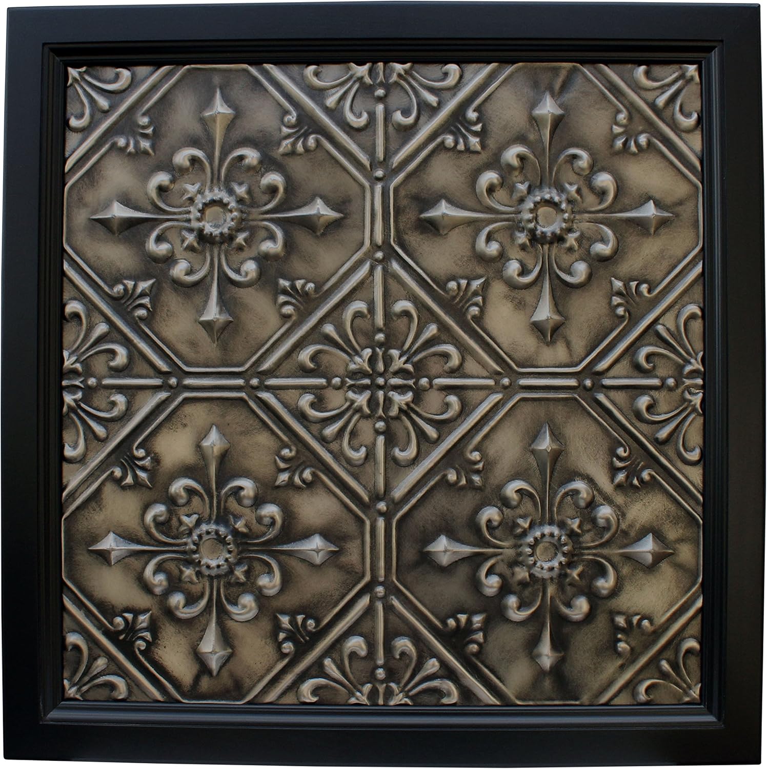 Large Metal Framed Tin Ceiling Tile Wall Art Home & Kitchen