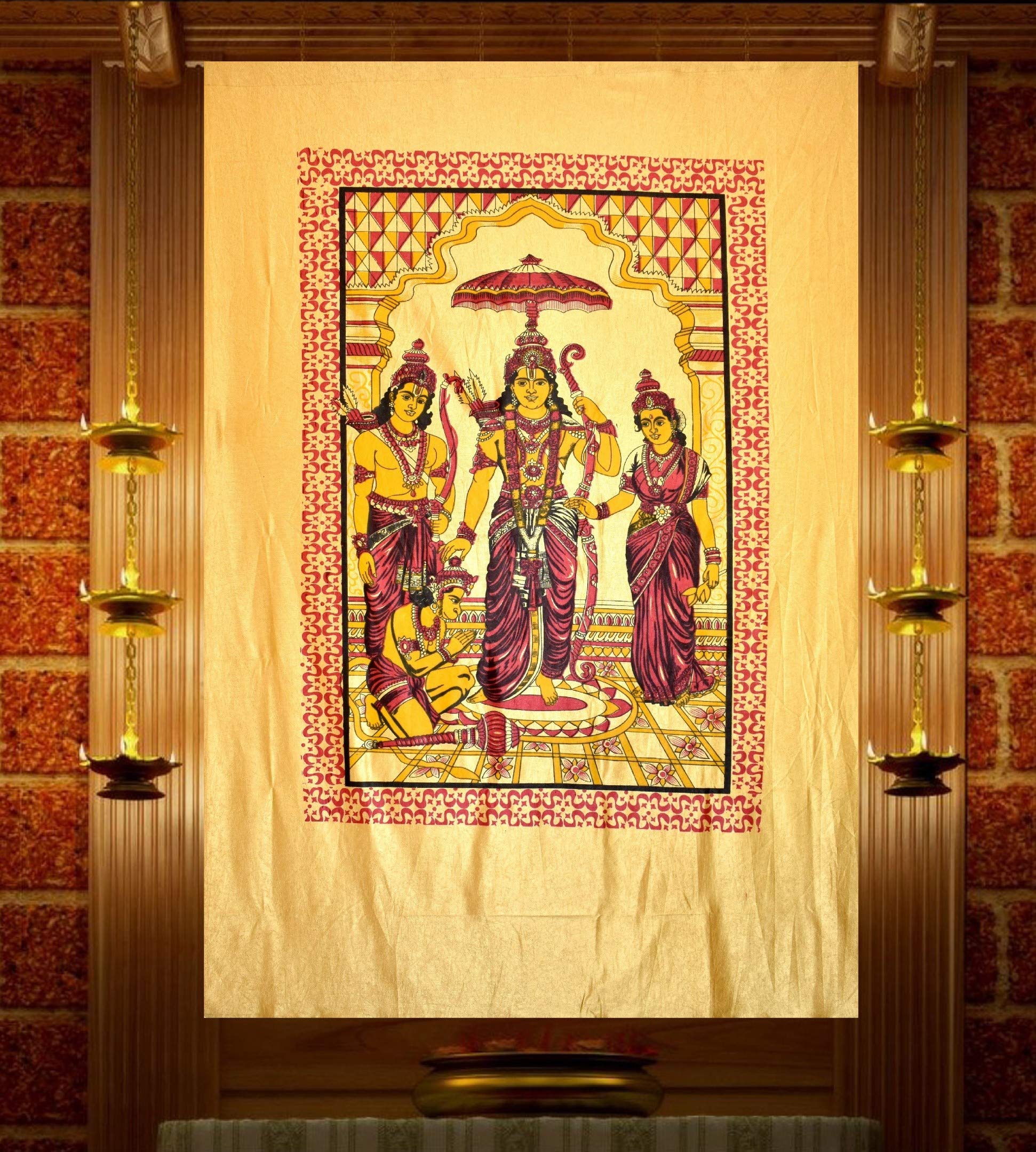 IXORA polyester God Sri Rama Printed Door Curtain Golden- Size: 6.0 x 4.0 Feet.