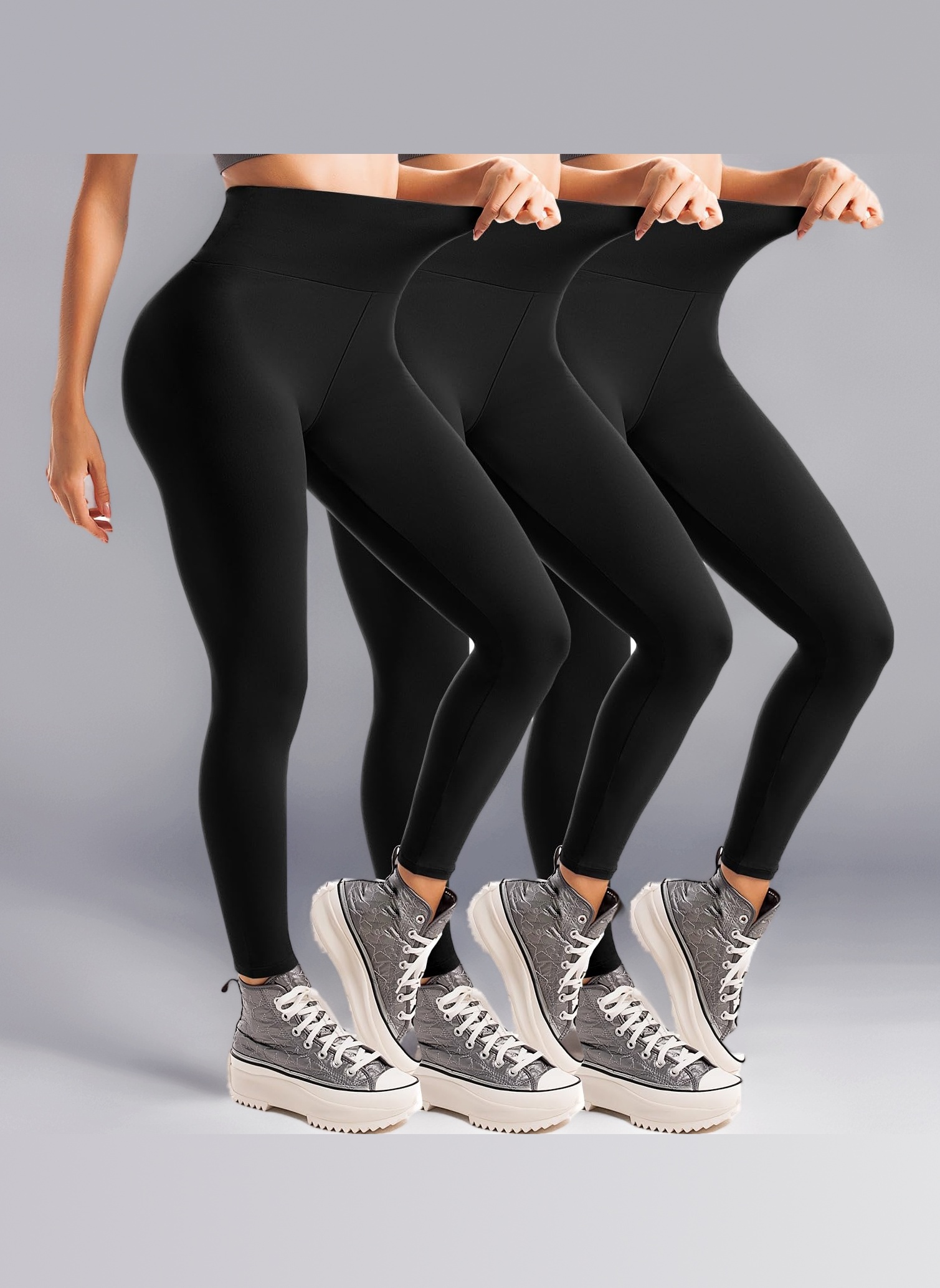 3 Pack Leggings for Women High Waisted Non See-Through Black Soft Workout Gym Yoga Pants
