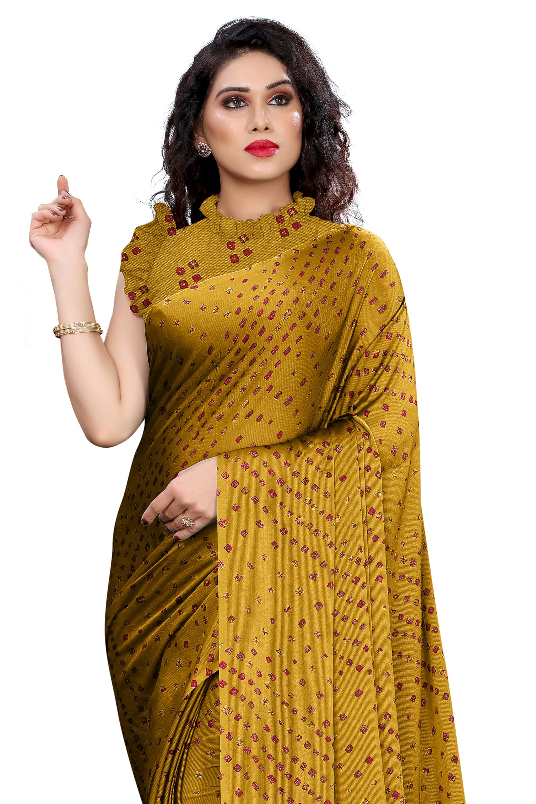 MIRCHI FASHIONWomen's Designer Chiffon Bandhani Printed Saree with Blouse Piece
