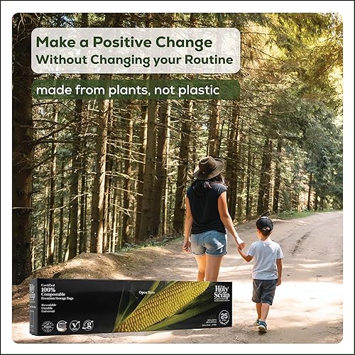 Miniatura 10 de HOLY SCRAP! Bolsas de almacenamiento de alimentos 100% compostables, tamaño de un cuarto de galón, paquete de 80 unidades, bolsas resellables con