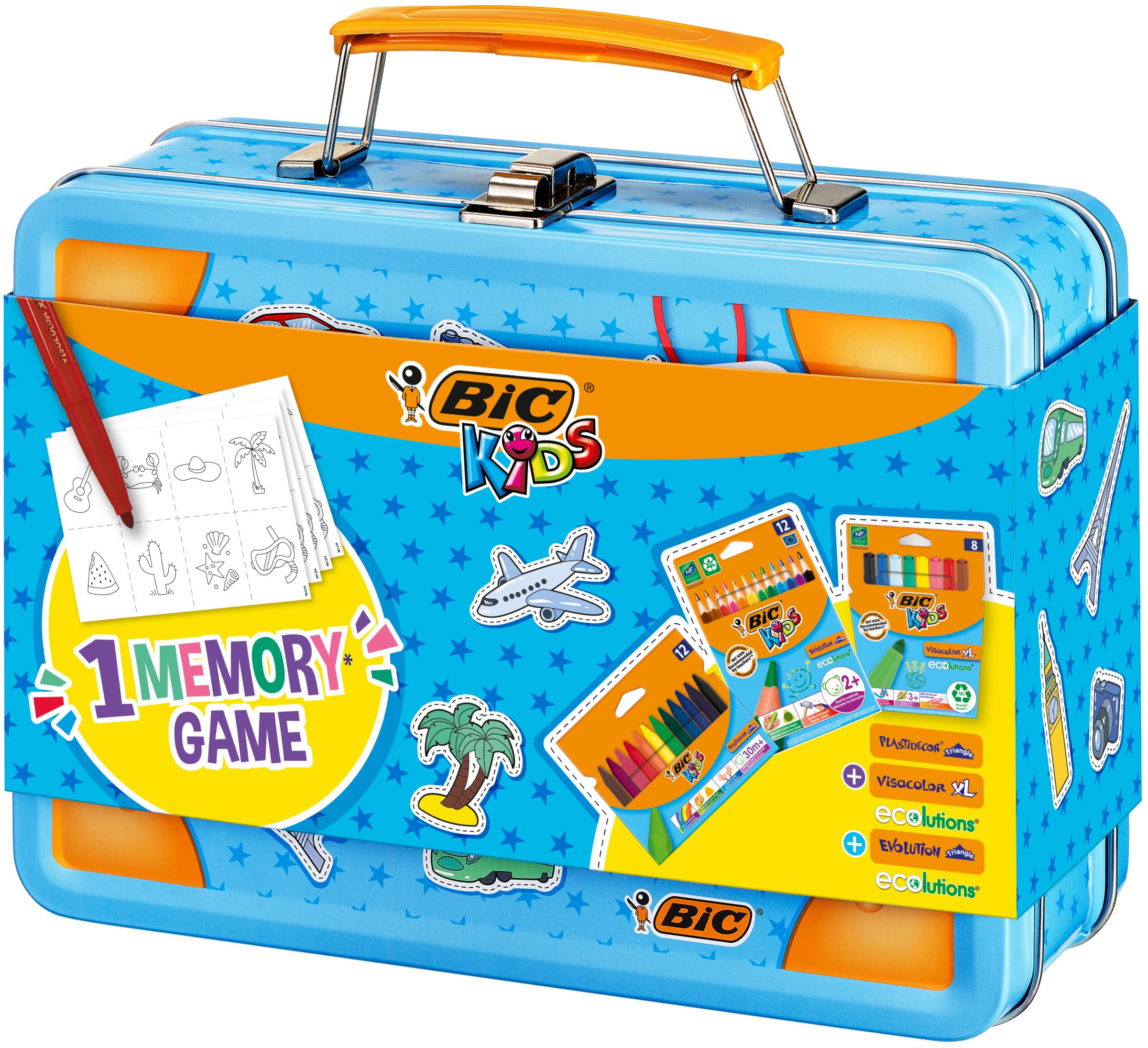 BIC Kids Memory Game Travel Case, Maletín de Viaje para Niños Educativo. Set de Lápices, Ceras y Rotuladores de Colores. Incluye juego de memoria de 32 piezas