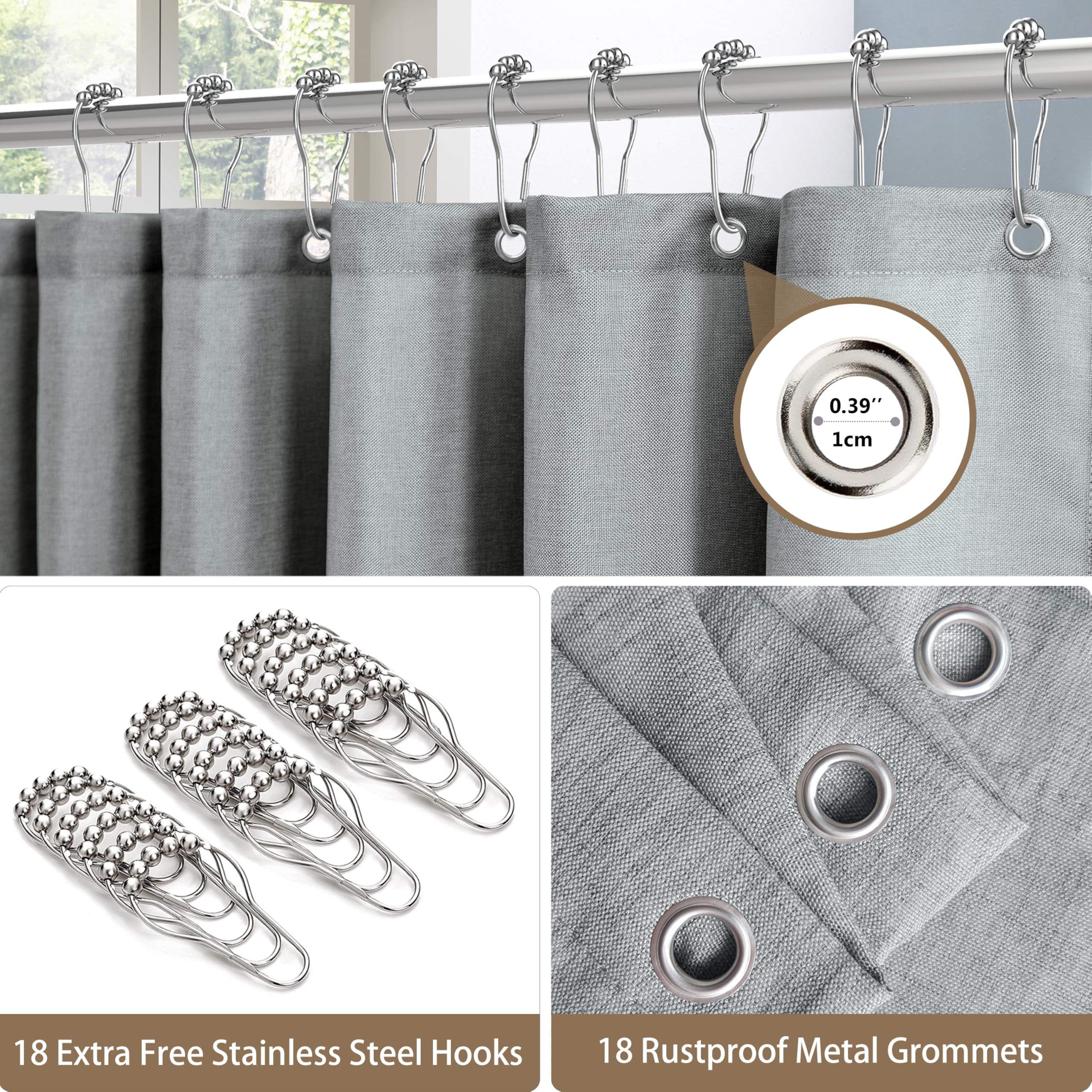 Shower Curtain for Bathroom with Metal Hooks Linen Fabric Shower Curtain Heavy Duty Bath Curtain for Wet Room Bathtub Shower Stall Hotel Quality - Image 3