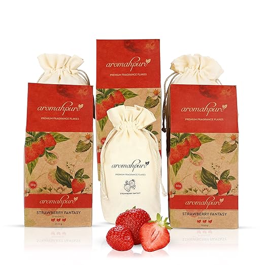 Aromahpure Premium Car Perfume Fragrance Flakes - Strawberry Fantasy, Luxury Car Air Freshener made Organically with Essential Oil, Grains, and Flakes - 50 Gms, Keeps your car consistently fragrant for 30 days (Pack of 3)