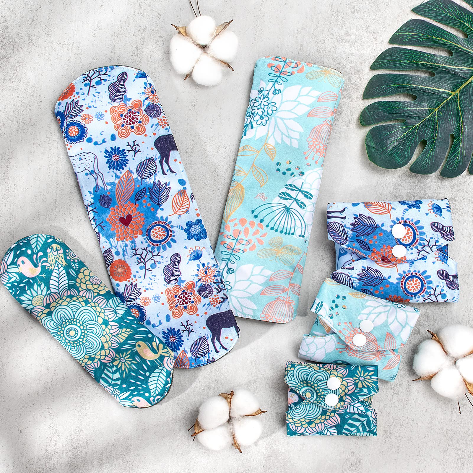 Viedouce Serviette Hygiénique Lavable,Lot de 9 Serviettes Hygiéniques Réutilisables,Serviette Hygiénique en Tissu,Protege Slip Lavable avec 2 étanches Sacs de rangement