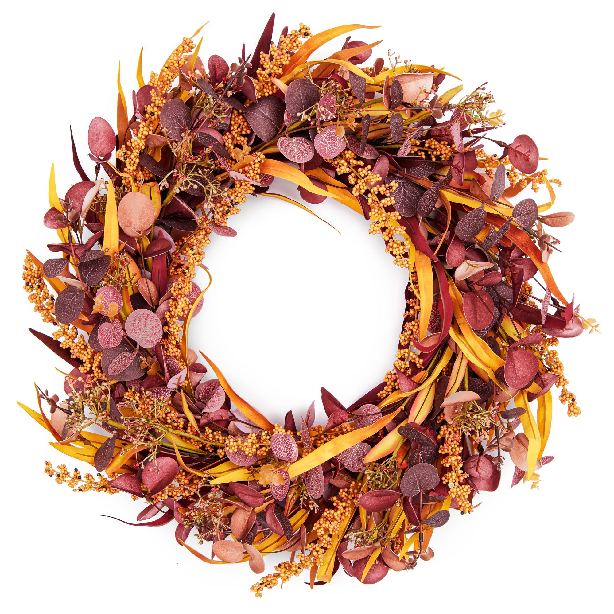 Decorjuvia Eucalyptus Fall Wreaths for Front Door with Berries Mix Leaves 24 inch Thanksgiving Harvest Front Door Wreath Decor Farmhouse Outdoor Fall Wreath Large Autumn Wreaths for Outside Indoor