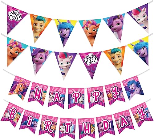 Treasures Gifted Suministros para fiesta de cumpleaños con licencia oficial de My Little Pony, juego de 3 carteles de cumpleaños de My Little Pony,