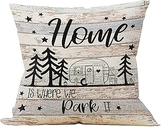 Mancheng-zi Home is Where we Park Throw Pillow Cover, Campers Gifts, Camper Decor, RV Decor, Camping Lovers Pillow, 18X18 ...