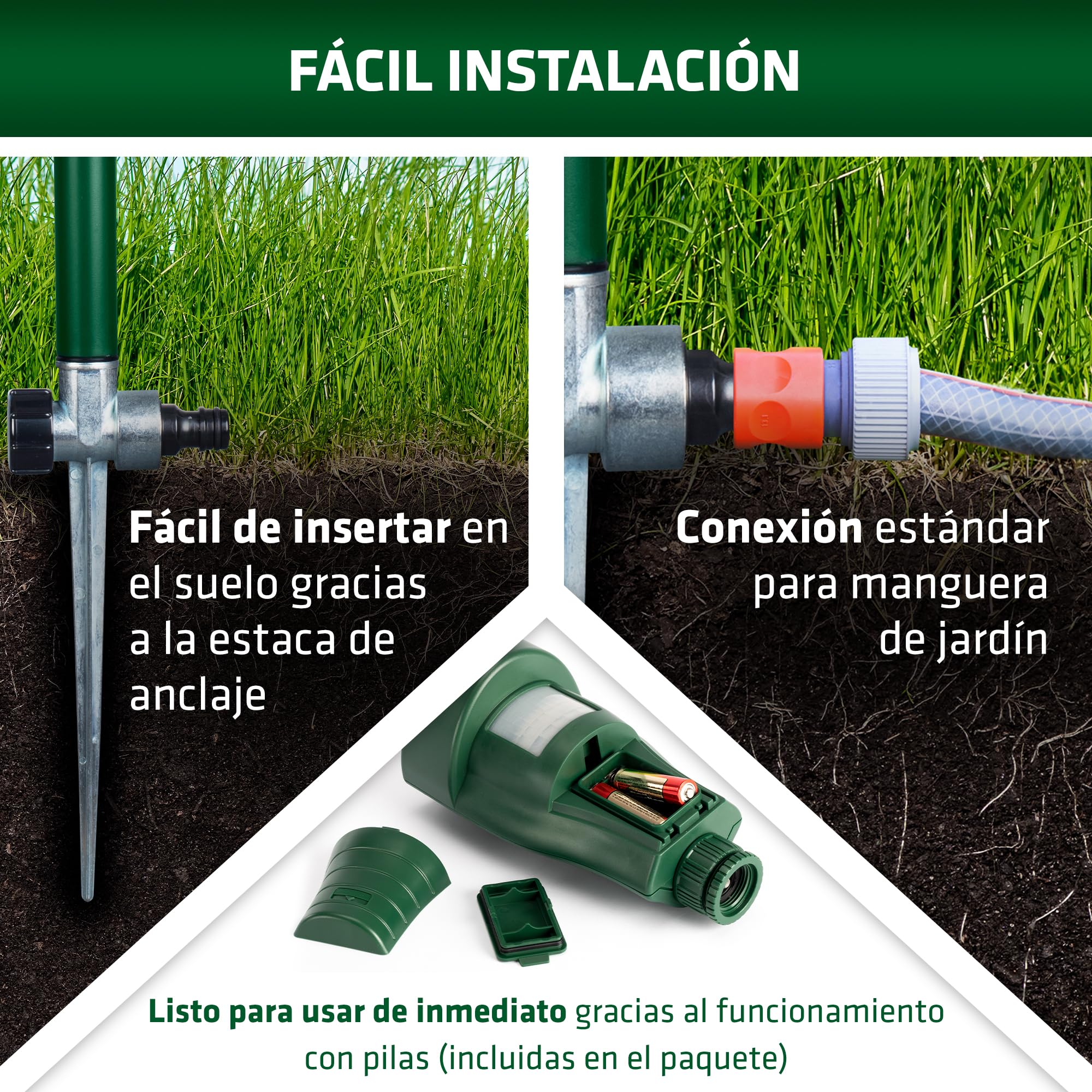 Gardigo® Ahuyentador de Animales con Rociador Efectivo | Aspersor de Agua con Sensor de Movimiento Ahuyentador Gatos, Perros, Espantapajaros Exterior | Espanta Gatos sin Veneno, Repelente Plagas