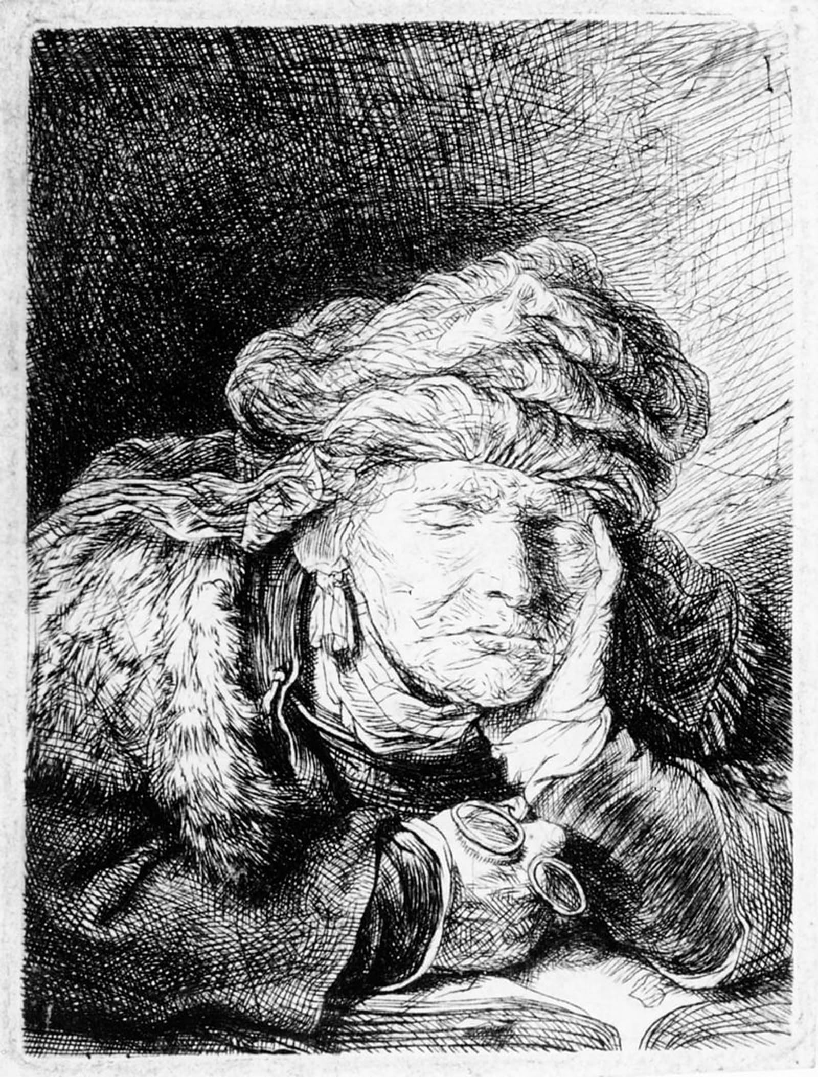 POSTERIIk Vintage Art Print Images Pictures Print An old woman sleeping by Rembrandt van Rijn Modern Colour Posters for Office Home Decor 60x90cm
