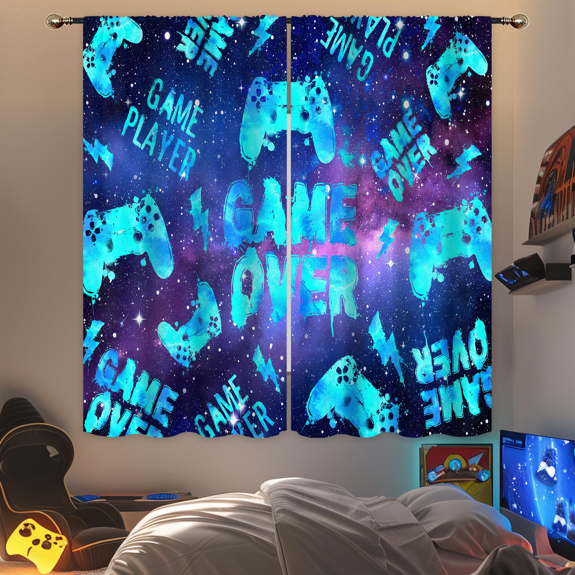 Mitpok Outer Space Game Neon Video Living Room Bedroom Window Curtains