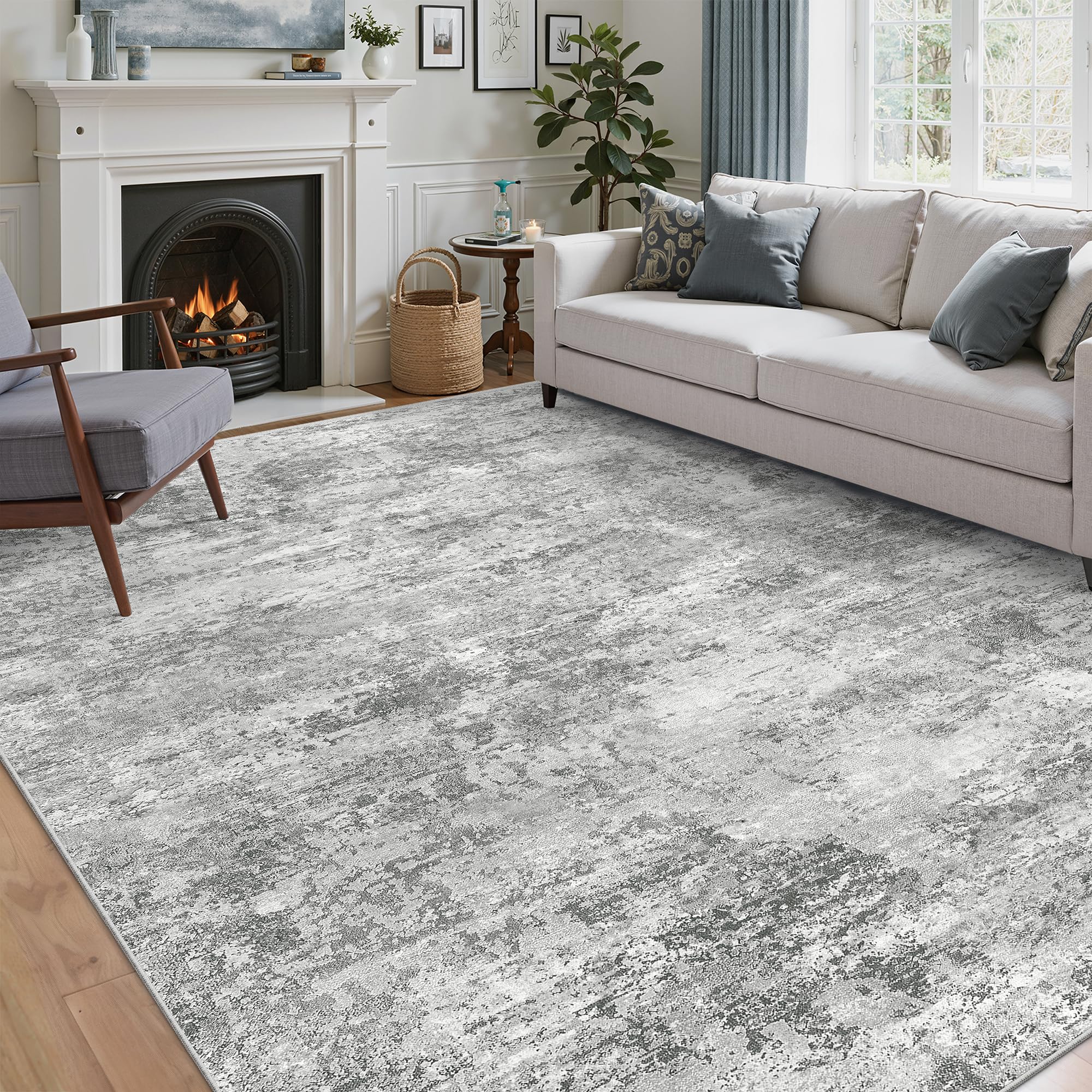 Cochyean 8x10 Area Rugs - Washable Rug for Living Room, Ultra-Thin Abstract Rug, Indoor Non-Slip Rug for Bedroom, Stain Resistant Large Area Rug,