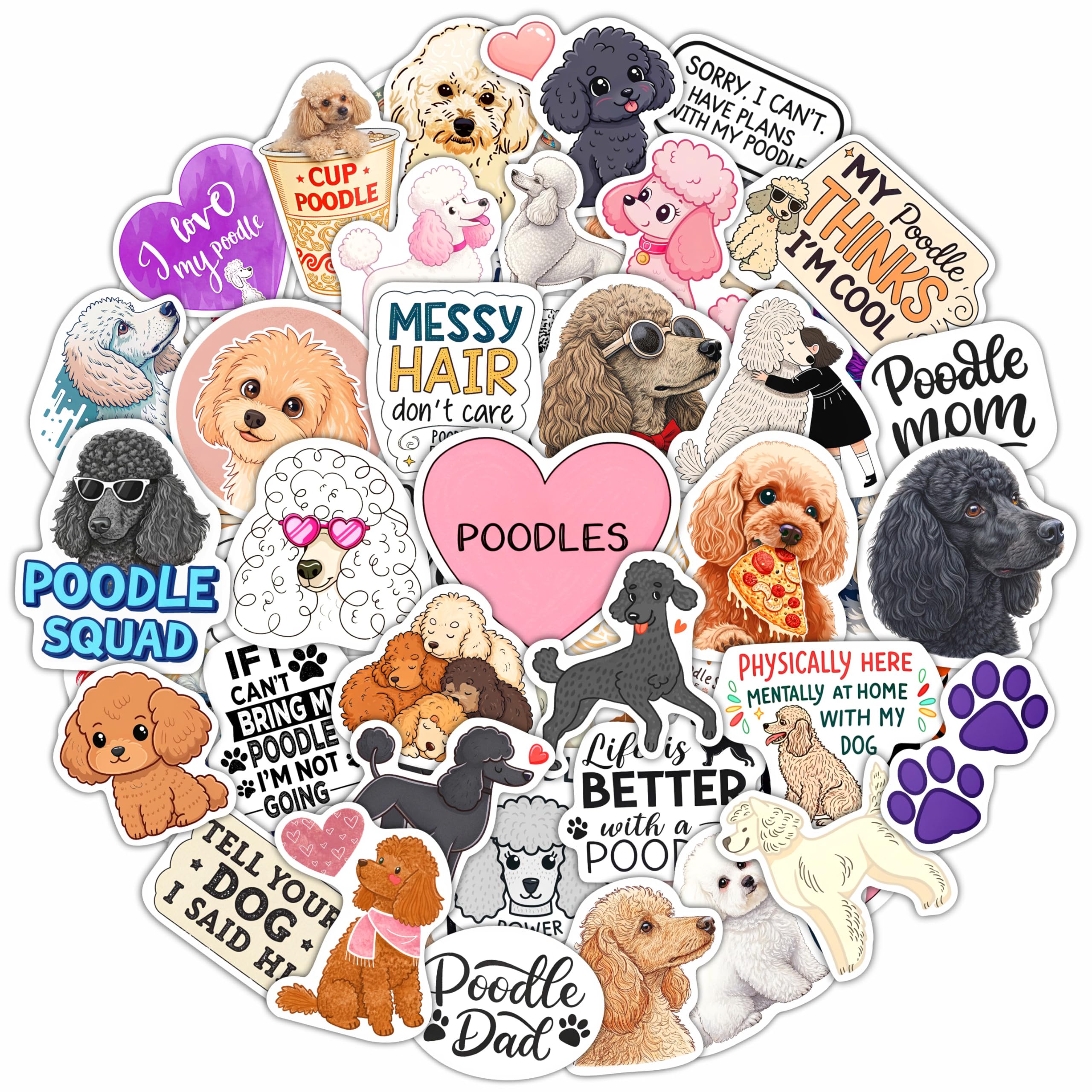 100Pcs Poodle Stickers for Water Bottle, Laptop - Poodle Gifts, Party Favors & Decorations - Dog Stickers and Decals - Gift for Women & Men — image 1