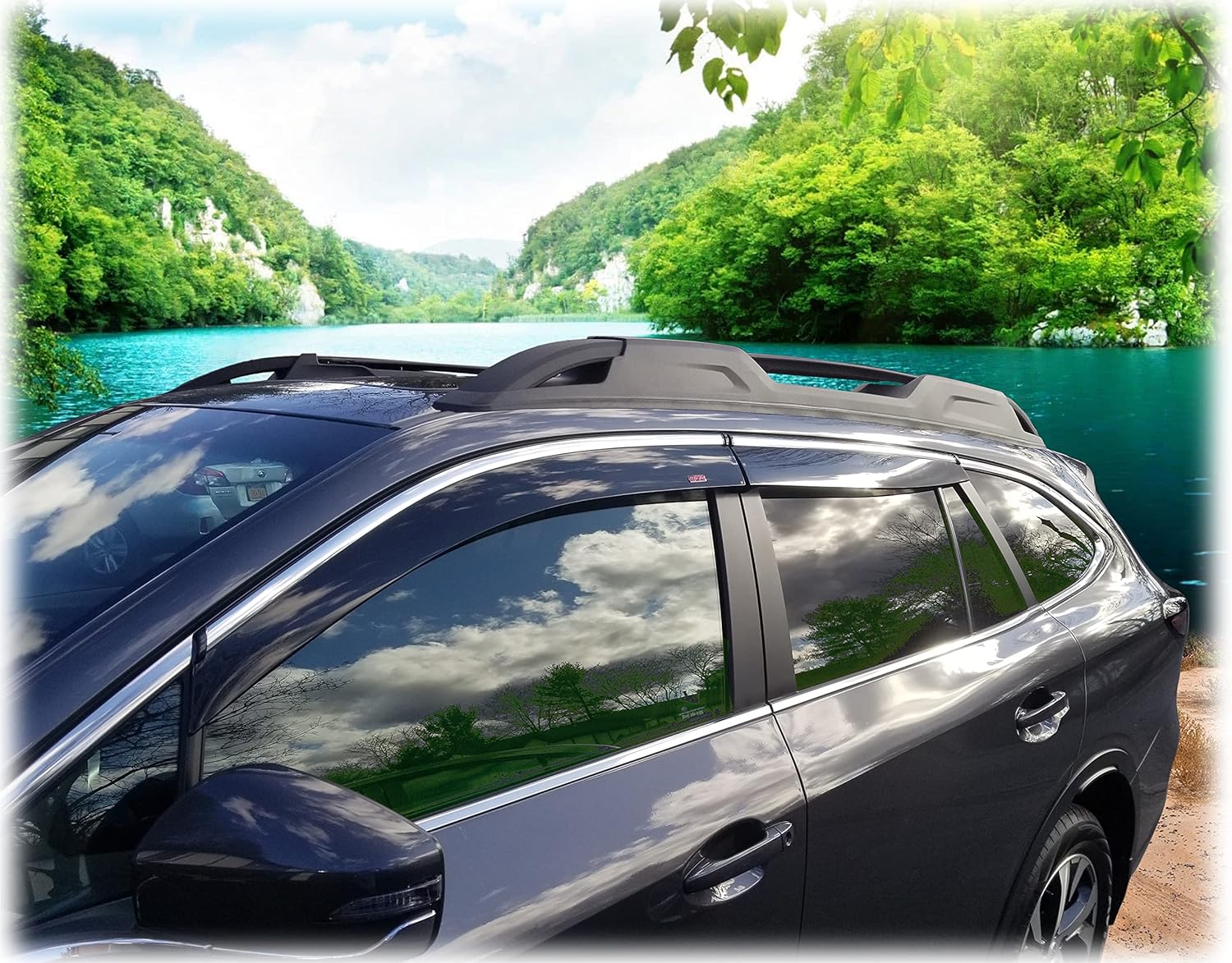 C&C CarWorx WV-O20-TFI Set of 4 Tape-on Injection-Molded Side Window Visor Rain Guards with Chrome-Style Trim compatible with 2020-24 Subaru Outback