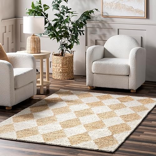 nuLOOM Chaya Diamond - Alfombra de mezcla de yute a rayas, 5 x 8, natural