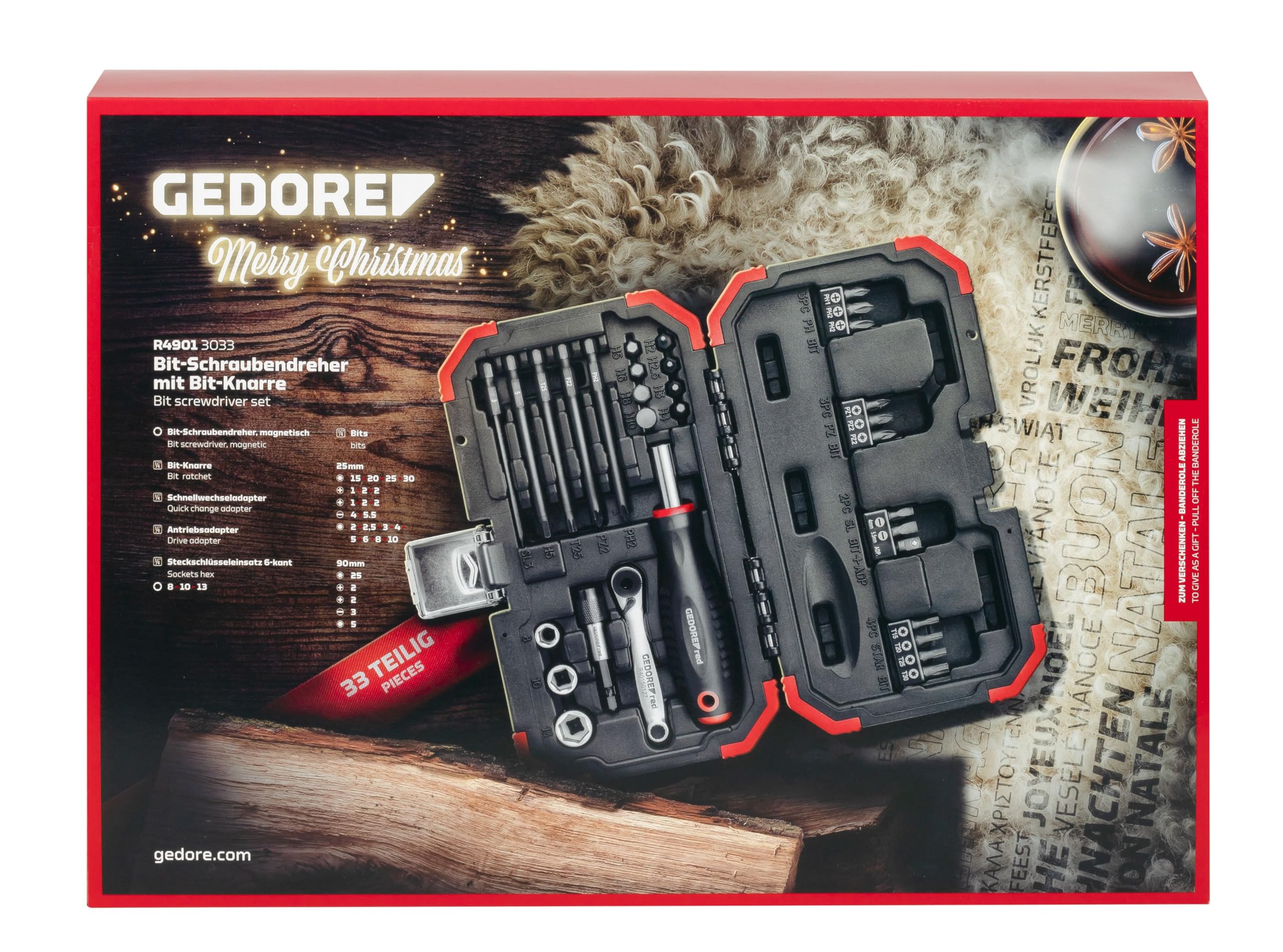 GEDORE Red R49013033 Calendario dell'Avvento 2024, 33 pezzi, calendario dell'Avvento da uomo, regalo per uomini, calendario dell'Avvento con attrezzi 2024