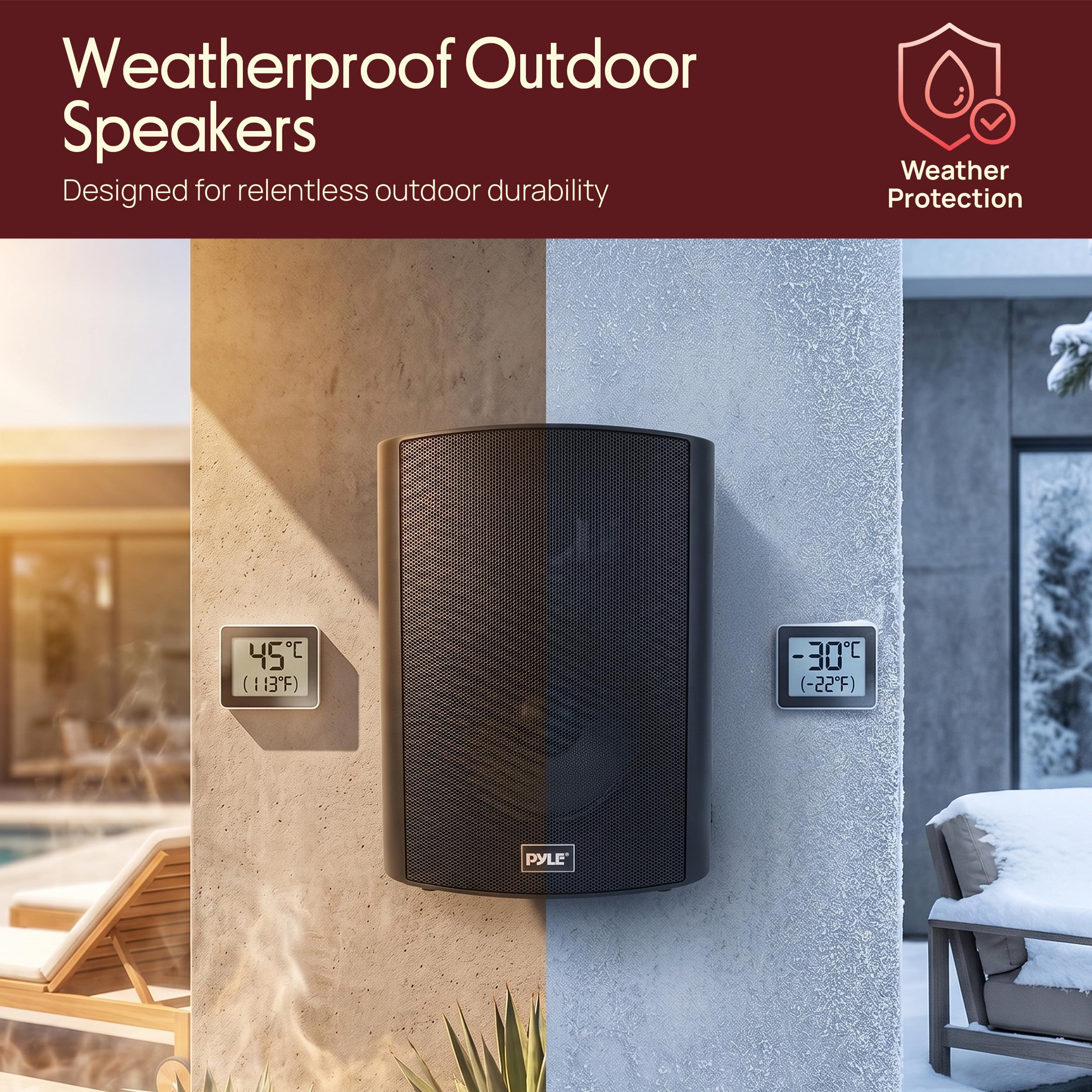 Pyle 6.5-Inch Wall Mount Waterproof Bluetooth Speaker System – Indoor/Outdoor Audio Pair with Built-in Digital Amplifier, Weather-Resistant Housing, High-Power Sound, Easy Installation (Black) — Amazon image 3