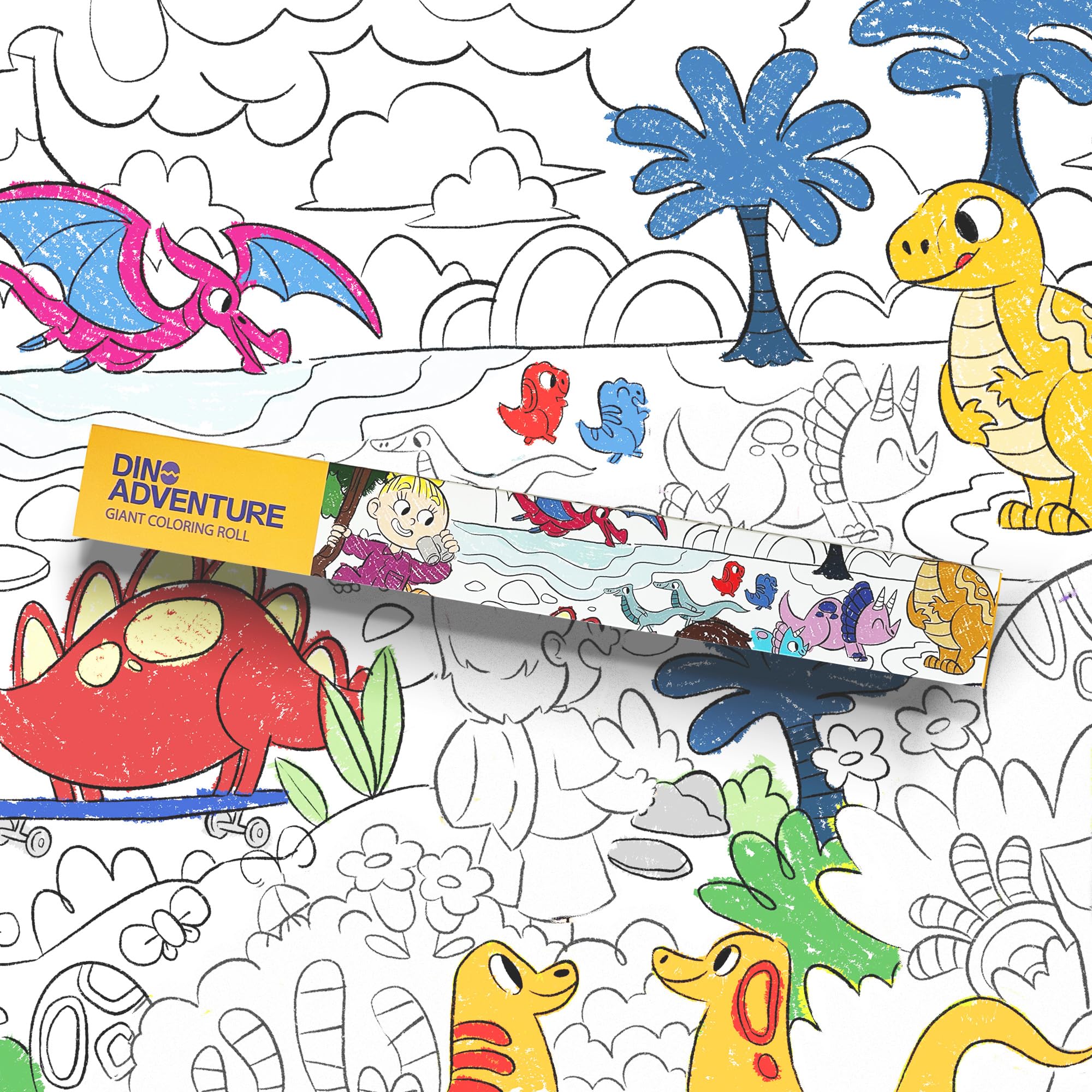 Crazy Little Books Prehistoric Dinosaur 30ft Giant Coloring Roll for Kids Fun Arts & Crafts Kit - Preschool Educational Fine Motor Skills & Creativity