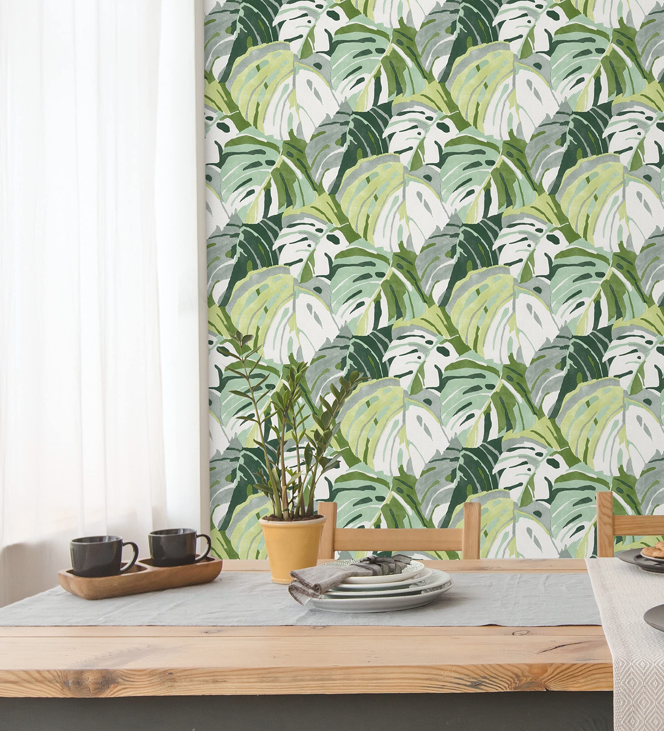 GAULAN 680771 - Carta da parati in vinile ecologico foglie tropicali verdi per pareti soggiorno cucina bagno camera da letto sala da pranzo testada del - Rotolo di 10 m x 0,53 m