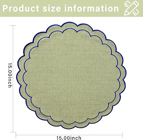 Miniatura 2 de Juego de 4 manteles individuales de lino de algodón con bordado de flores festoneadas de 15 pulgadas, tela con textura de lino natural, lavables a