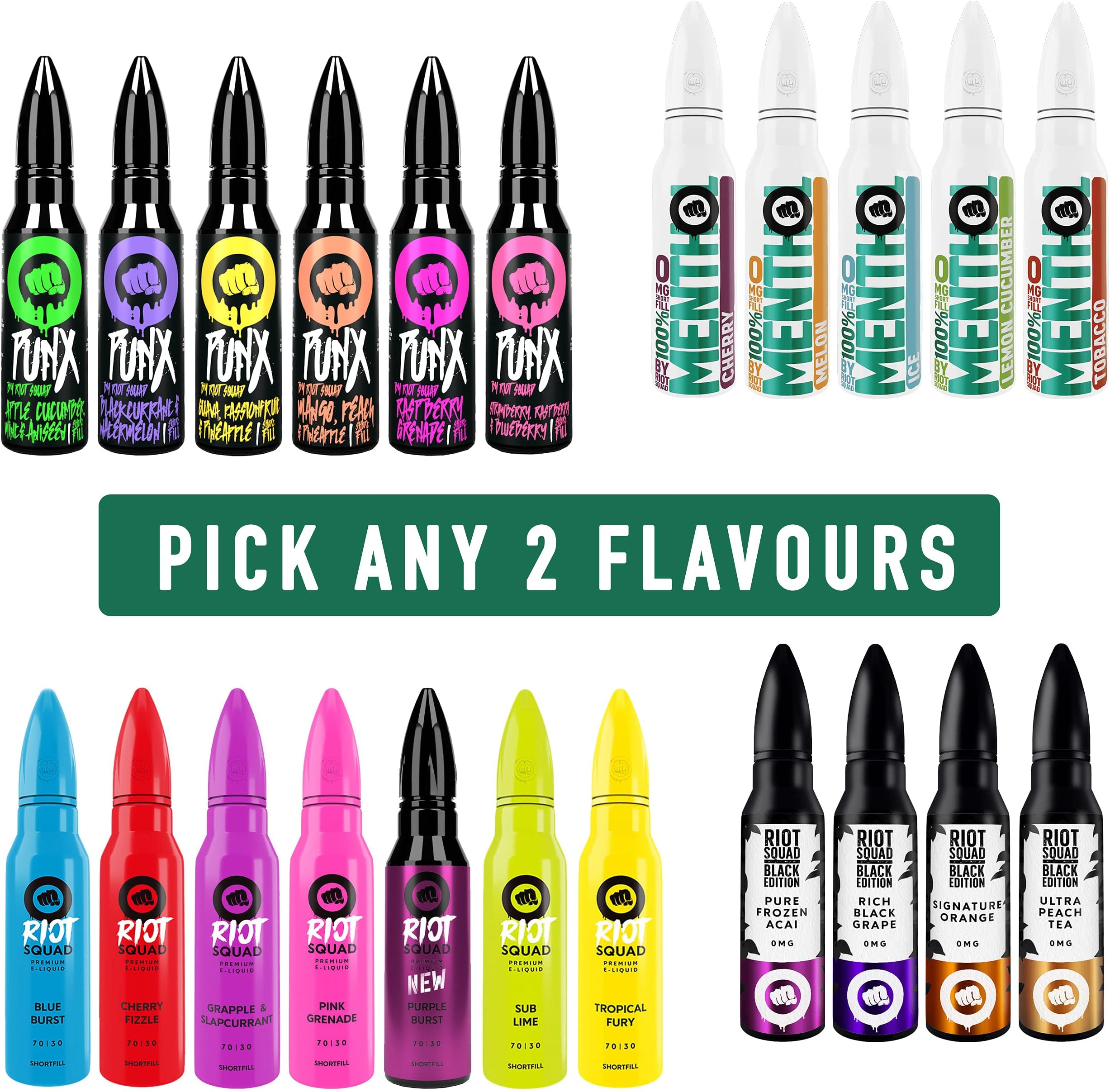Riot Squad e Liquid Vape Juice Pick Any 2 Flvaours - 50ml Shortfill (Nicotine Free)
