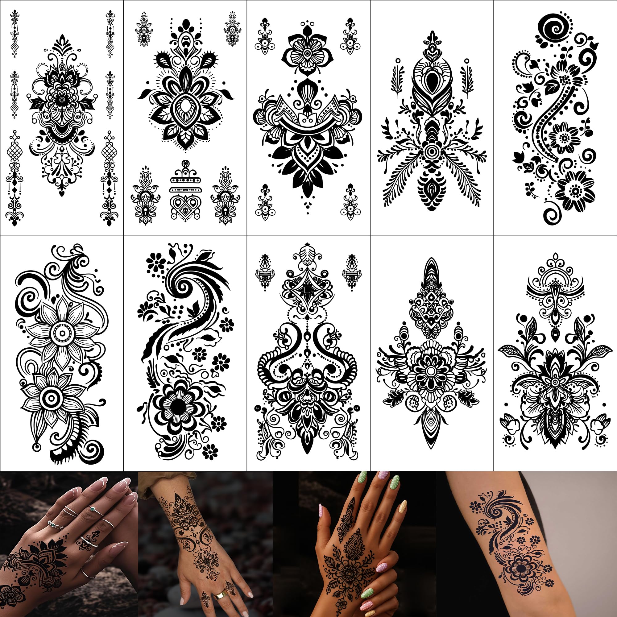 Amazon.com : 10 Sheets Black Henna Tattoo Kit, Waterproof Henna