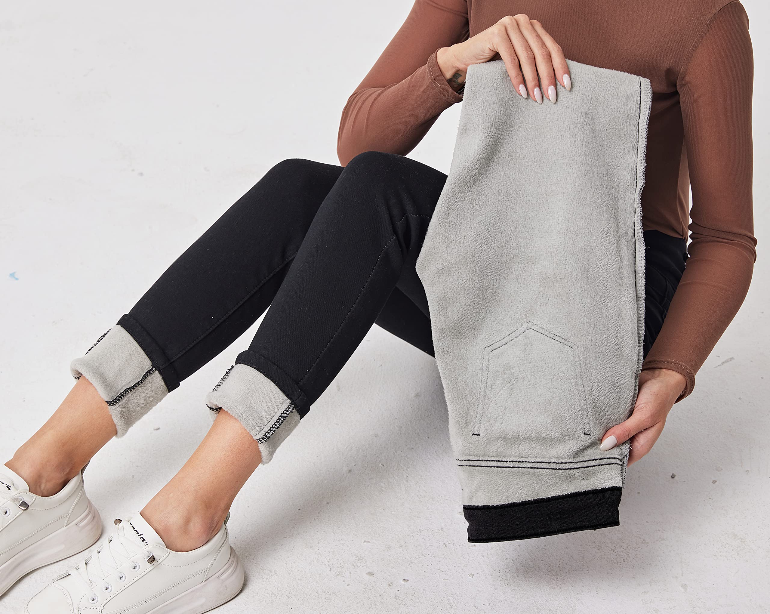 Fakanhui Jean d'hiver doublé en Polaire pour Femme avec Doublure en Flanelle Thermique