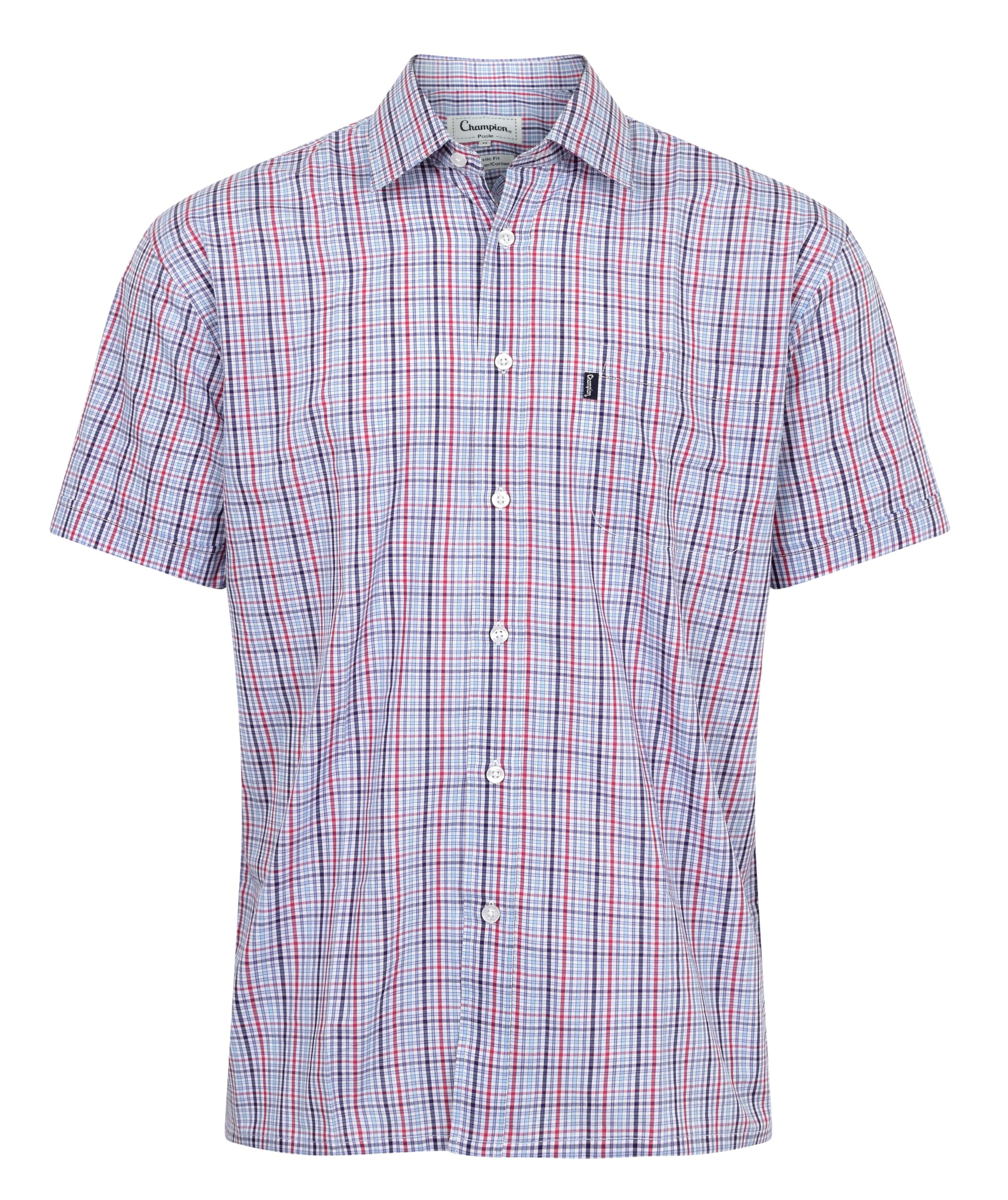 Champion Mens Short Sleeve Tattersall Shirt Red
