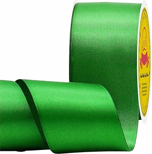 Cinta de satén verde esmeralda de doble cara de 2 pulgadas x 25 yardas, cinta de poliéster verde esmeralda para envolver regalos, muy adecuada para