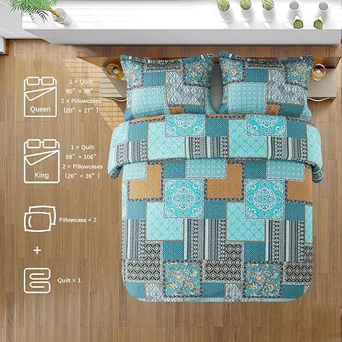 Miniatura 3 de BEDISELY Juego de edredón tamaño King para cama, colcha de algodón, juego de colcha reversible ligera de 3 piezas, edredón de granja para todas las