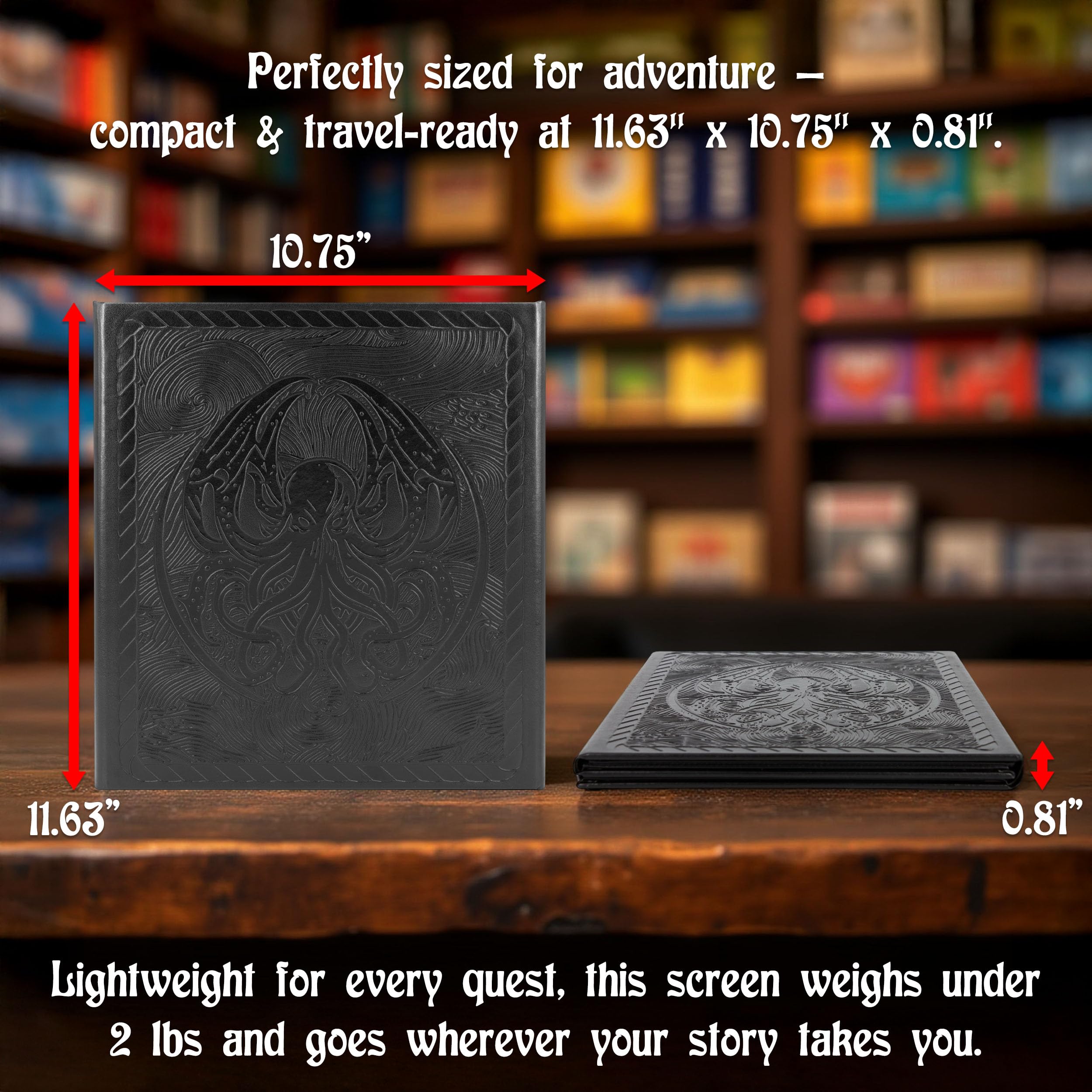 CASEMATIX Écran DM compact – Écran Dungeon Master à 3 panneaux avec poches transparentes, écran GM en cuir PU, compatible avec effacement humide, format de voyage pour campagnes RPG portables